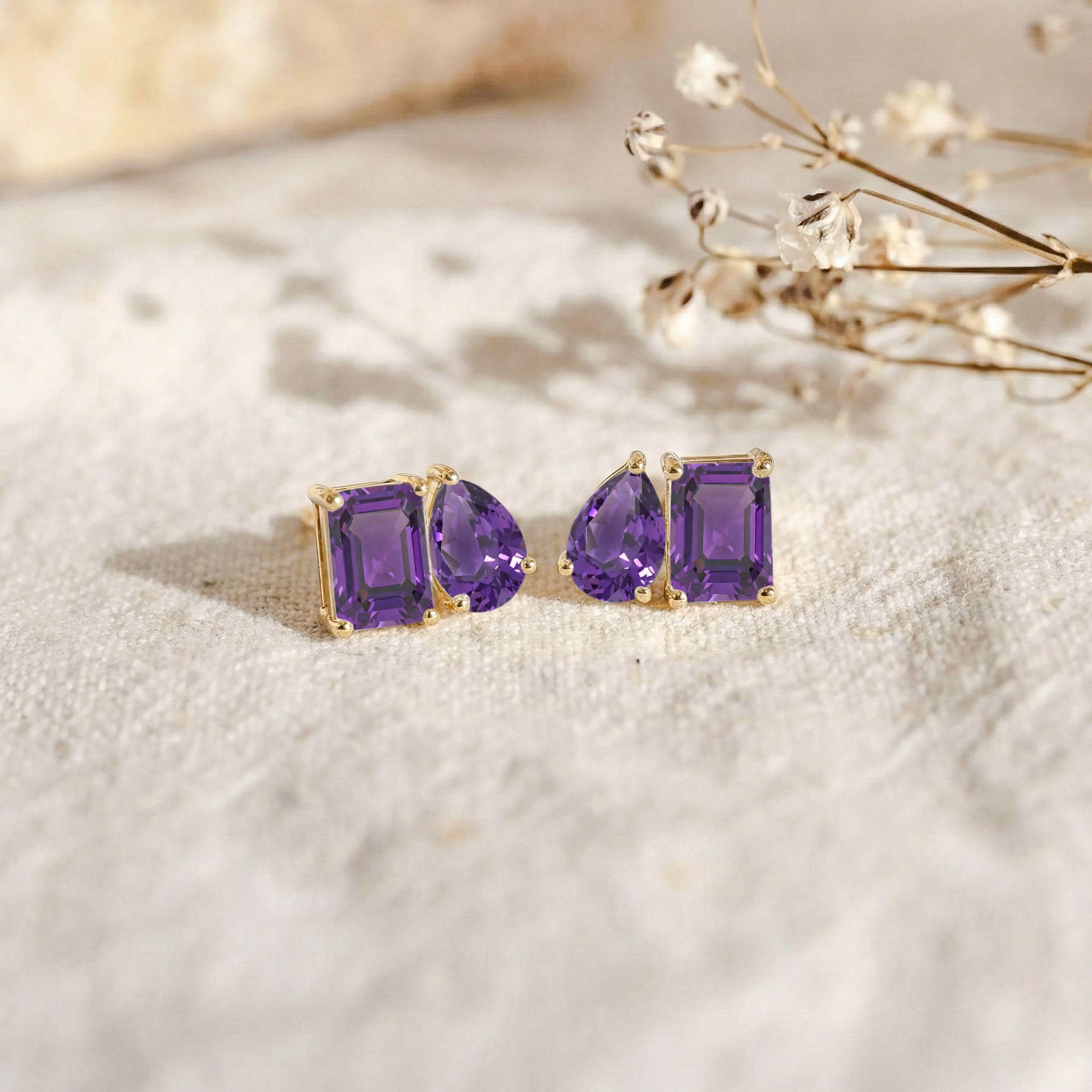Amethyst Pear and Octagon Stud Earrings in 925 Sterling Silver 6*4MM 2ct