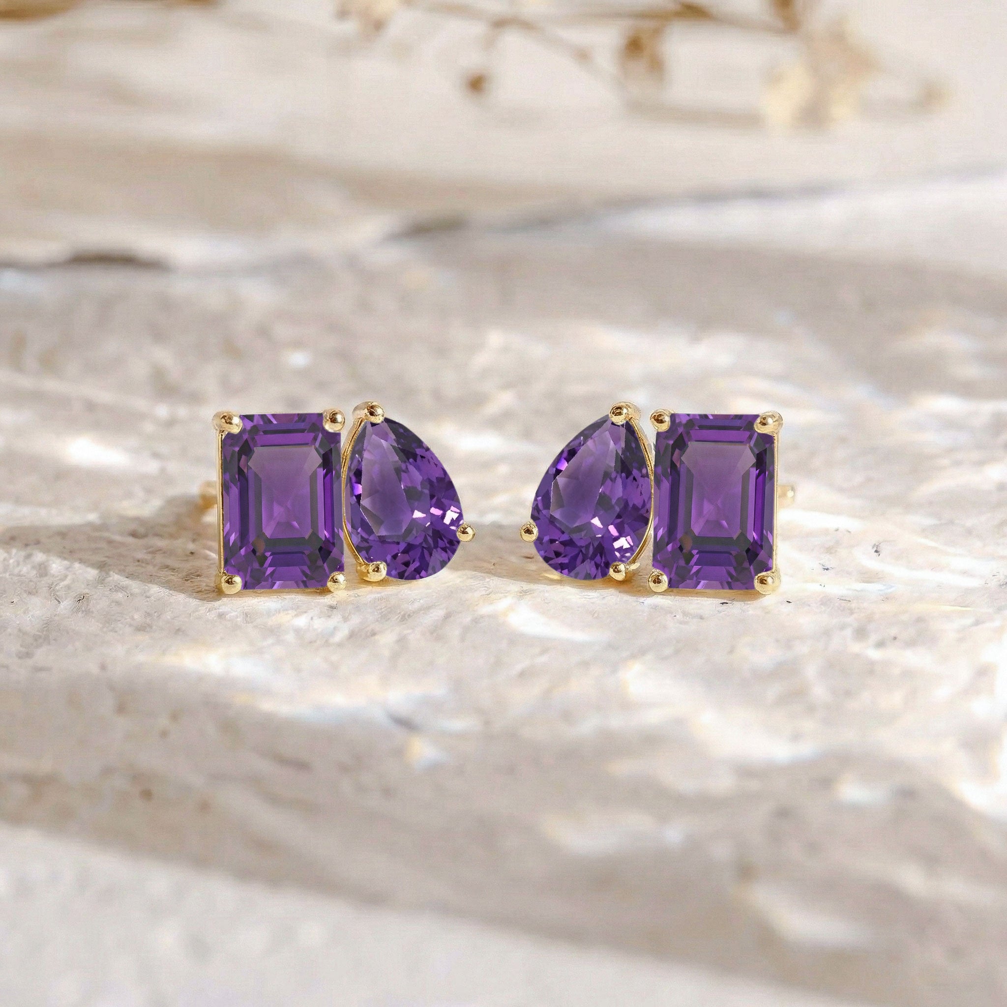 Amethyst Pear and Octagon Stud Earrings in 925 Sterling Silver 6*4MM 2ct