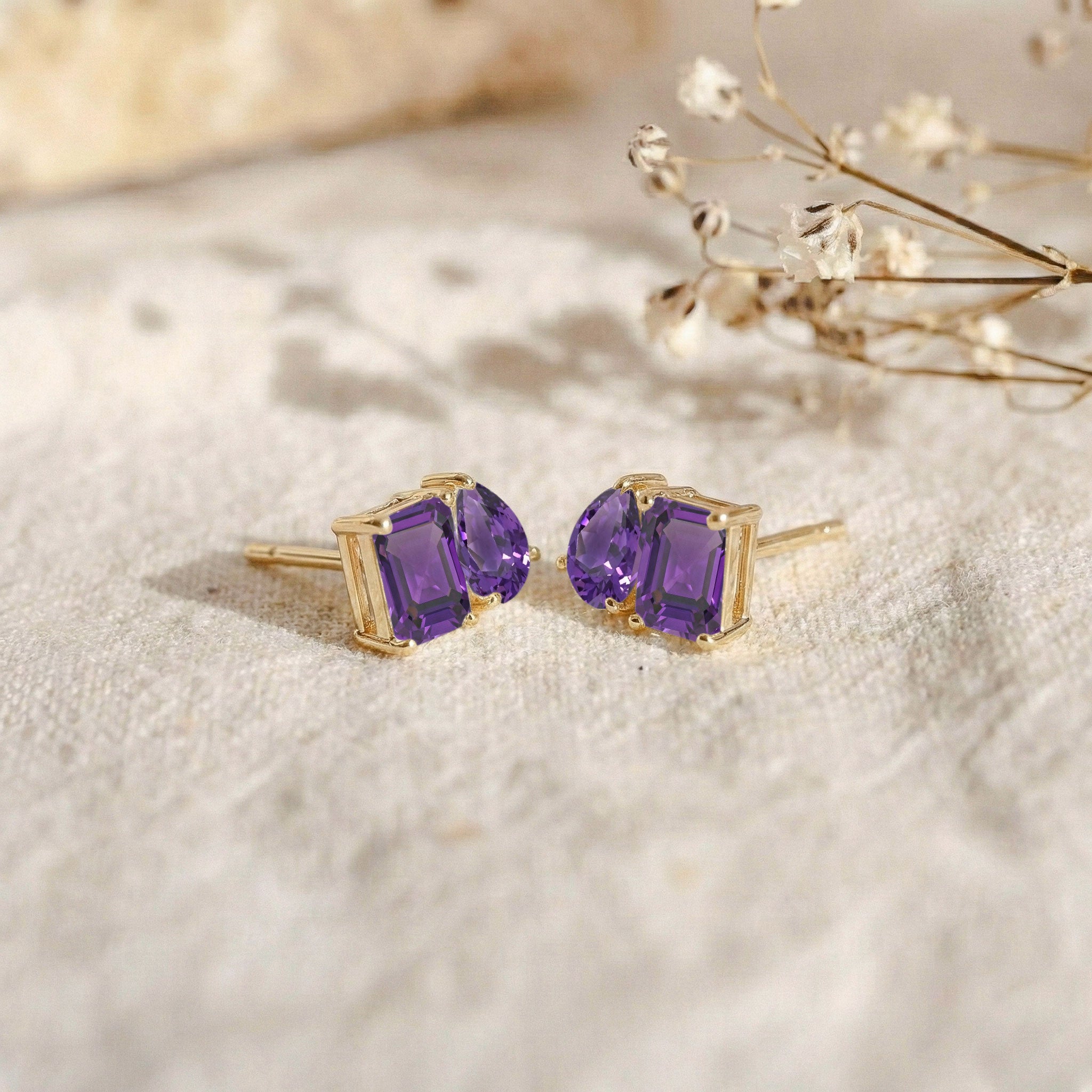 Amethyst Pear and Octagon Stud Earrings in 925 Sterling Silver 6*4MM 2ct