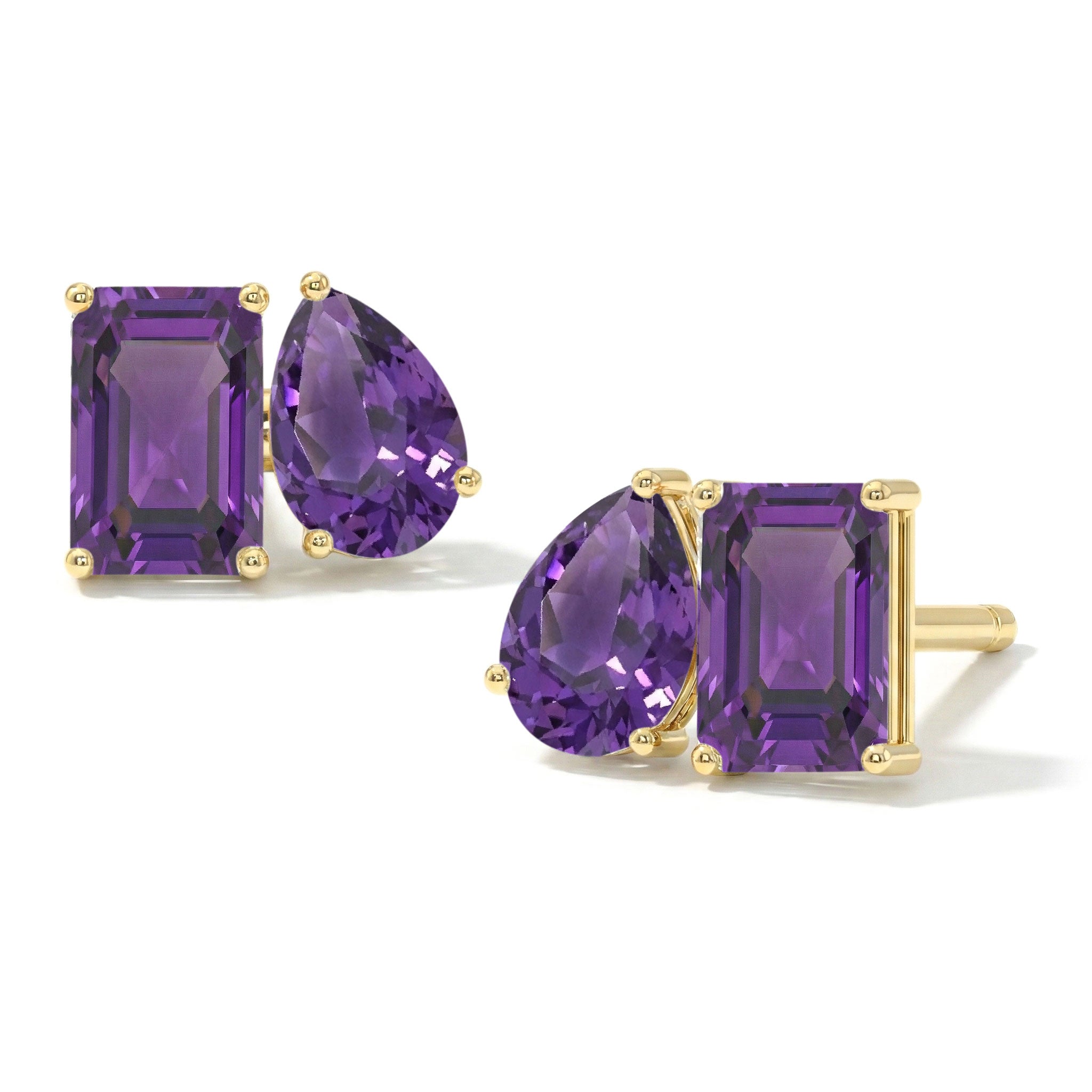 Amethyst Pear and Octagon Stud Earrings in 925 Sterling Silver 6*4MM 2ct