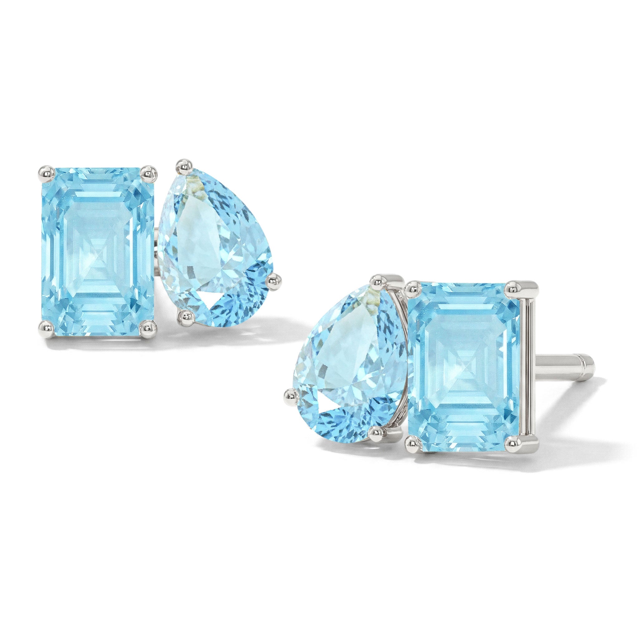 Aquamarine Pear and Octagon Stud Earrings in 925 Sterling Silver 6*4MM 2ct