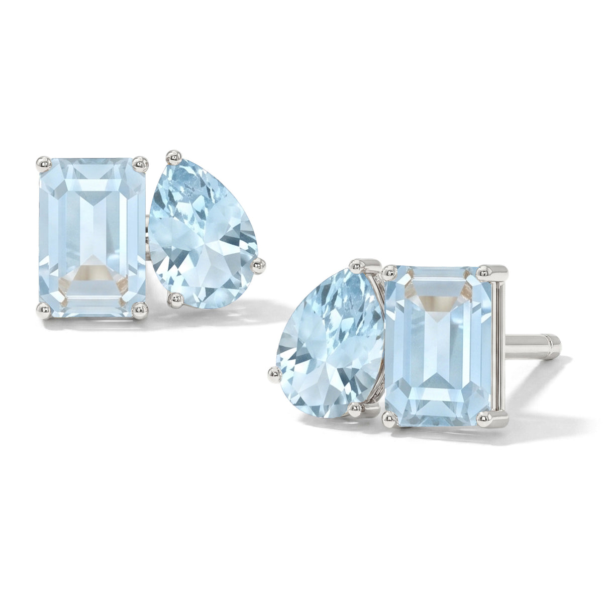 Aquamarine Pear and Octagon Stud Earrings in 925 Sterling Silver 6*4MM 2ct