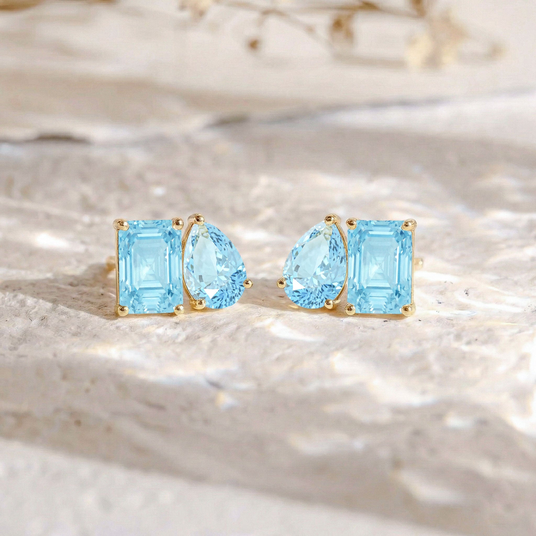 Aquamarine Pear and Octagon Stud Earrings in 925 Sterling Silver 6*4MM 2ct