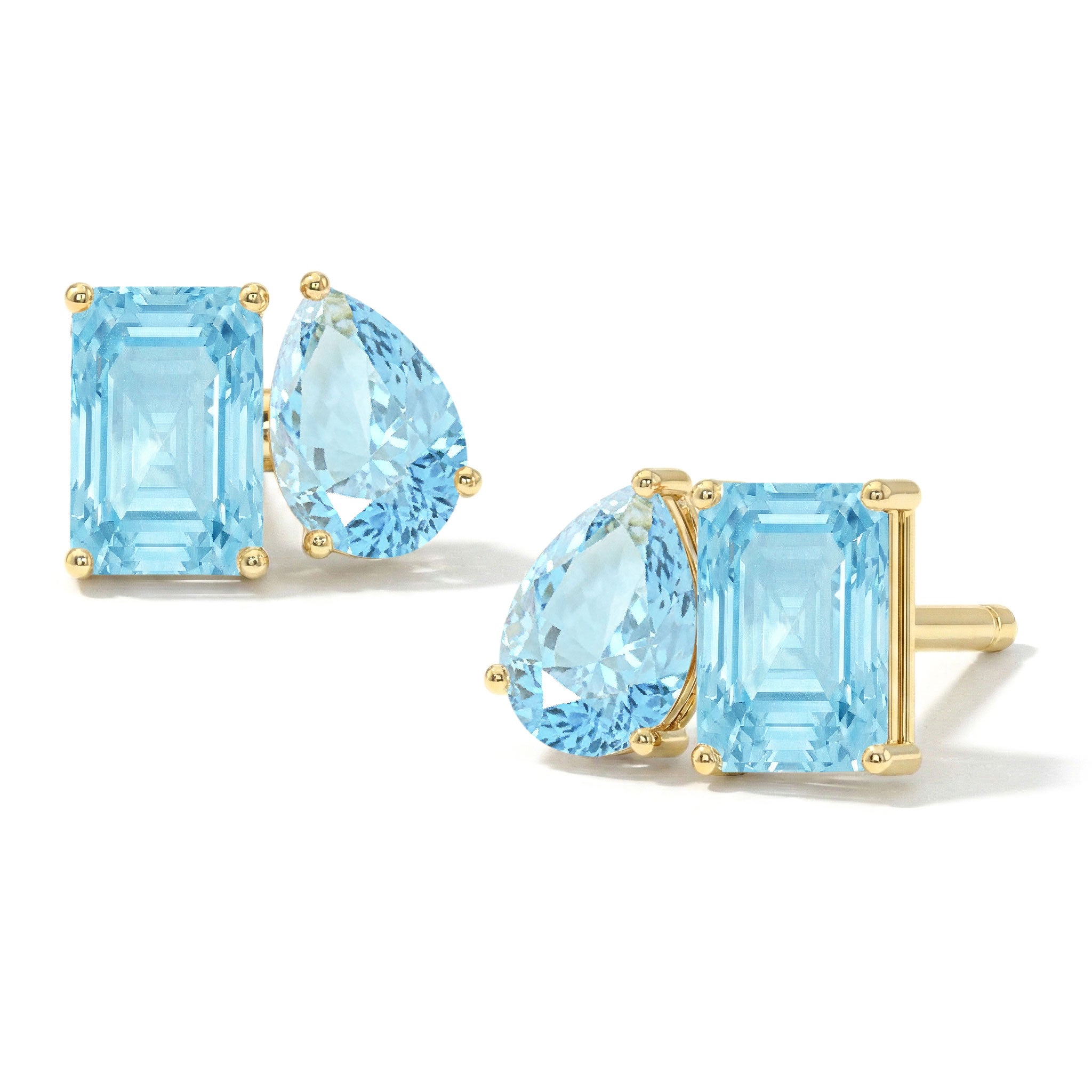 Aquamarine Pear and Octagon Stud Earrings in 925 Sterling Silver 6*4MM 2ct