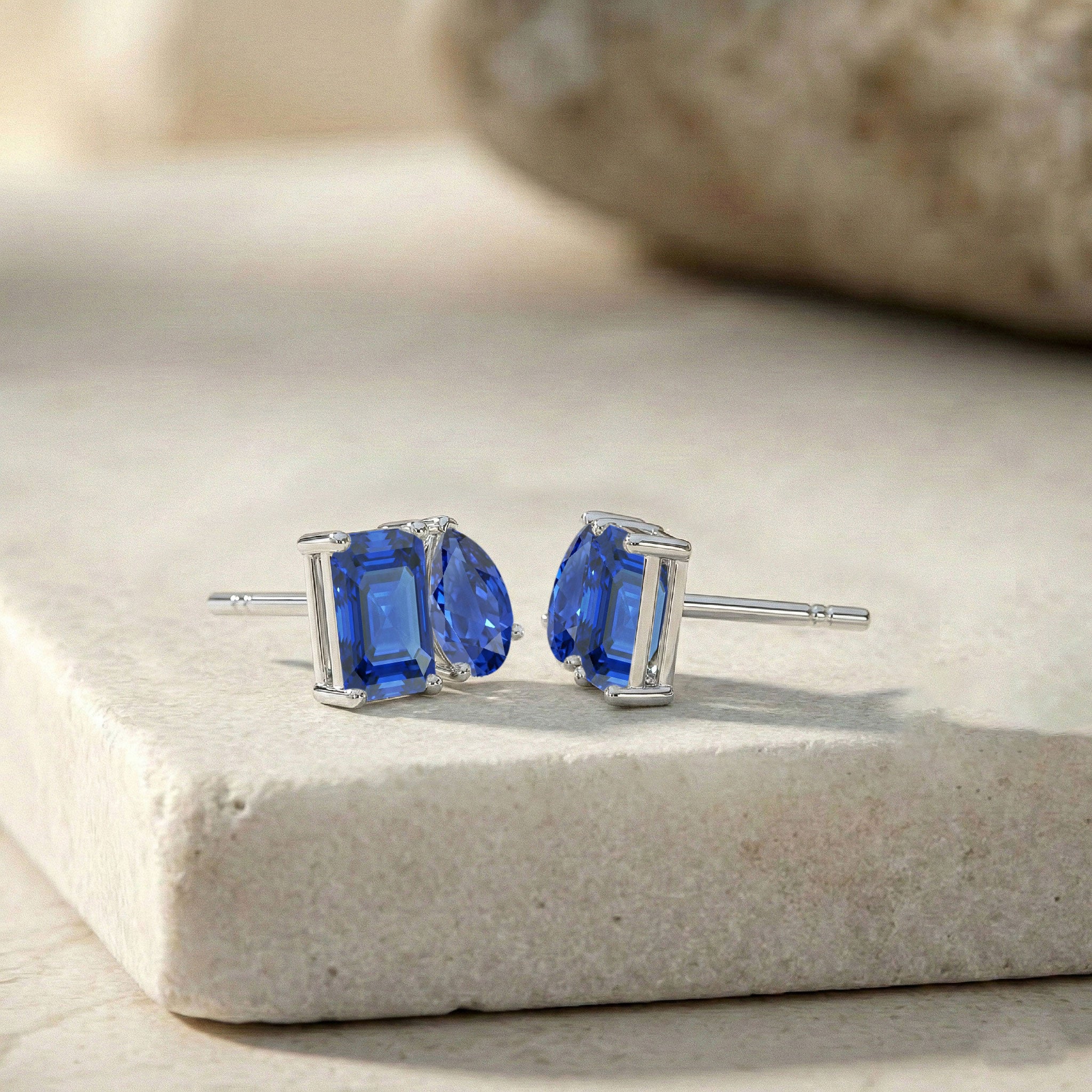Blue Sapphire Hoop Earrings Pear Octagon