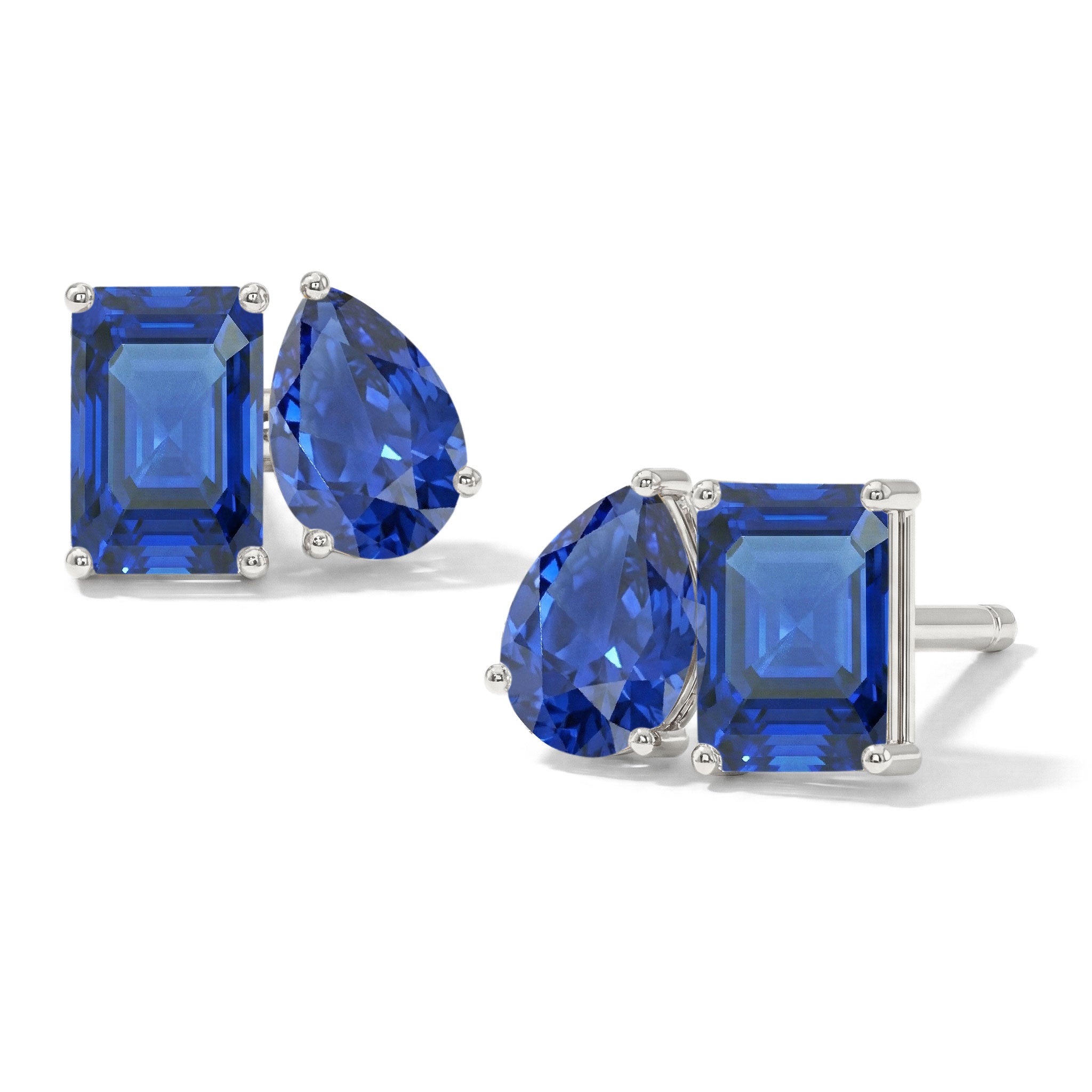 Blue Sapphire Studs Pear Octagon Style 