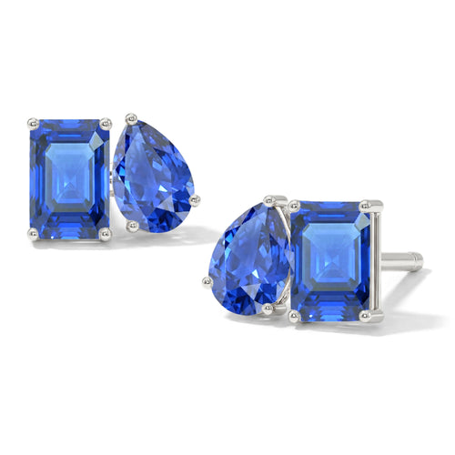 Blue Sapphire Pear and Octagon Stud Earrings in 925 Sterling Silver 6*4MM 2ct