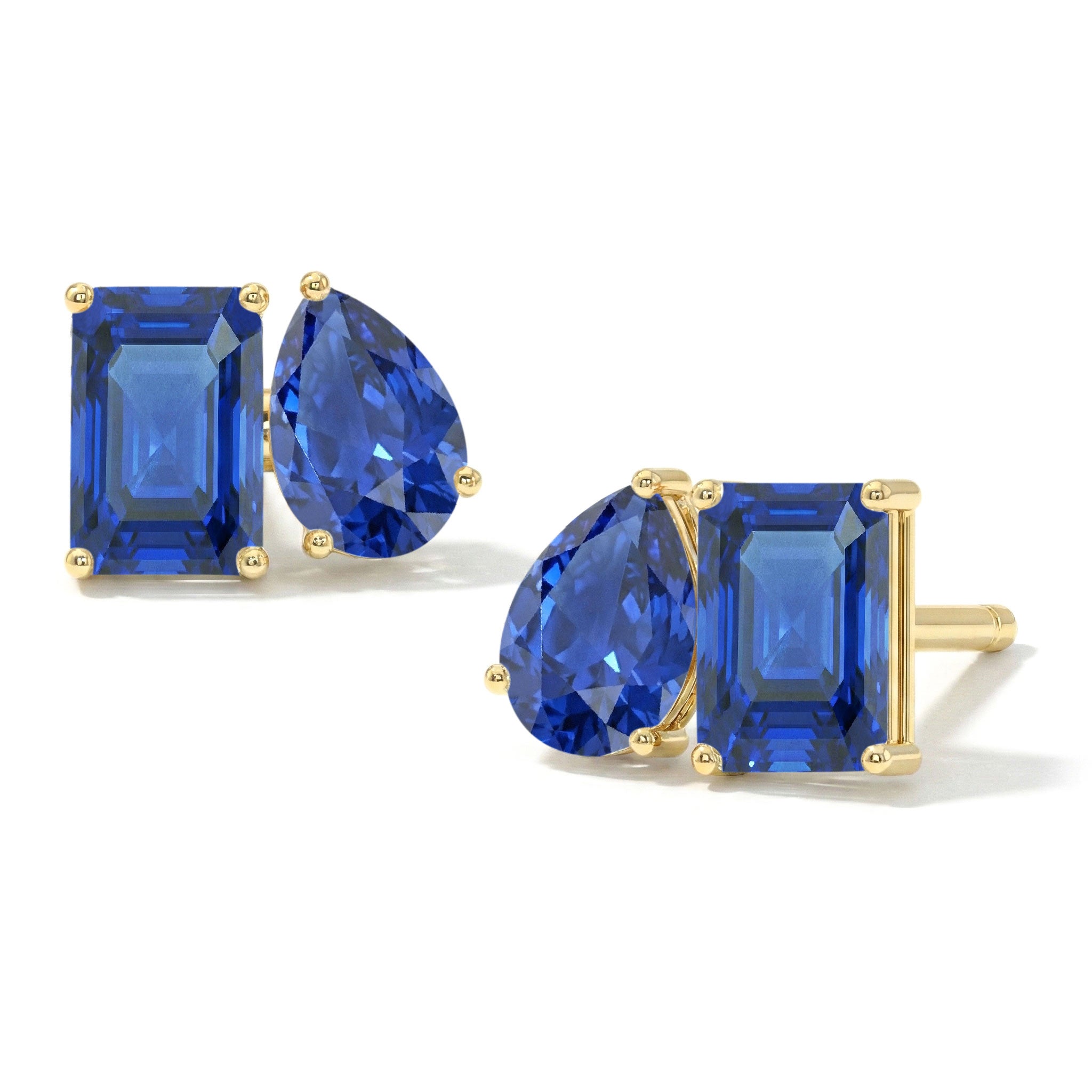 Blue Sapphire Pear and Octagon Stud Earrings in 925 Sterling Silver 6*4MM 2ct