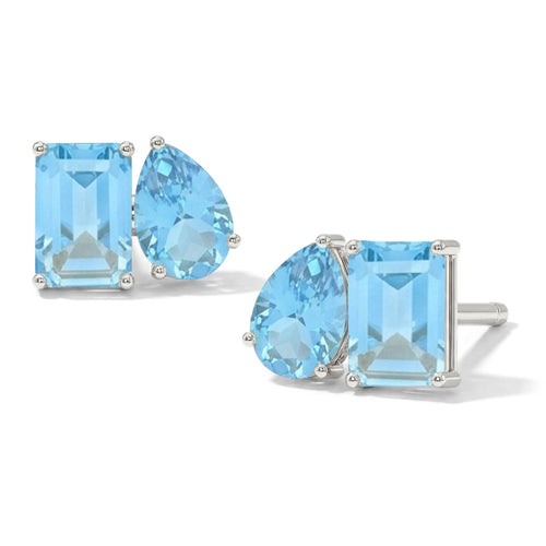 Blue Topaz Pear and Octagon Stud Earrings in 925 Sterling Silver 6*4MM 2ct
