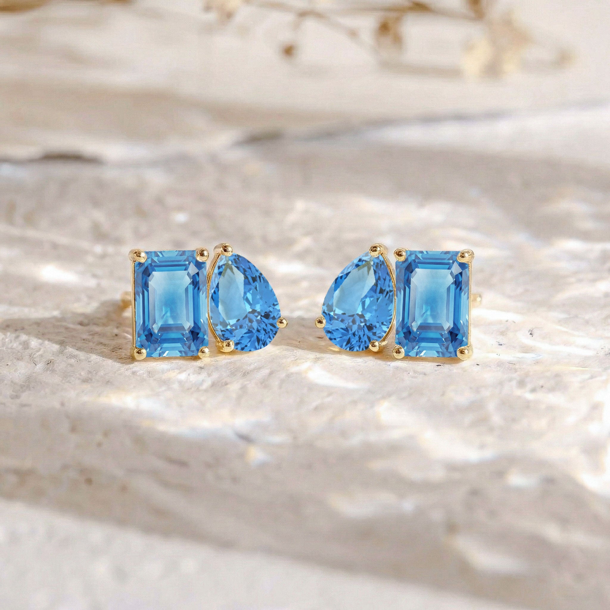 Blue Topaz Pear and Octagon Stud Earrings in 925 Sterling Silver 6*4MM 2ct