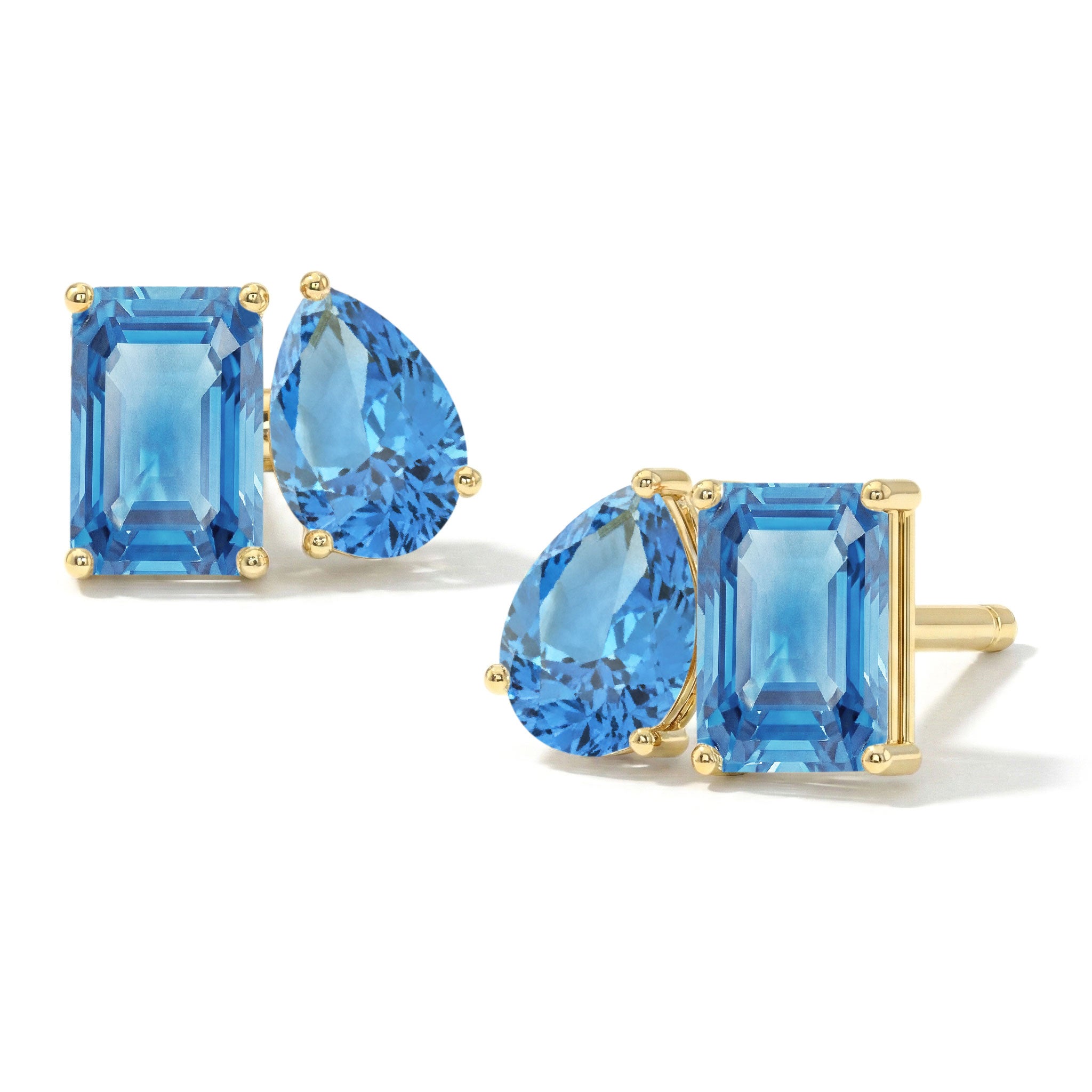 Blue Topaz Pear and Octagon Stud Earrings in 925 Sterling Silver 6*4MM 2ct