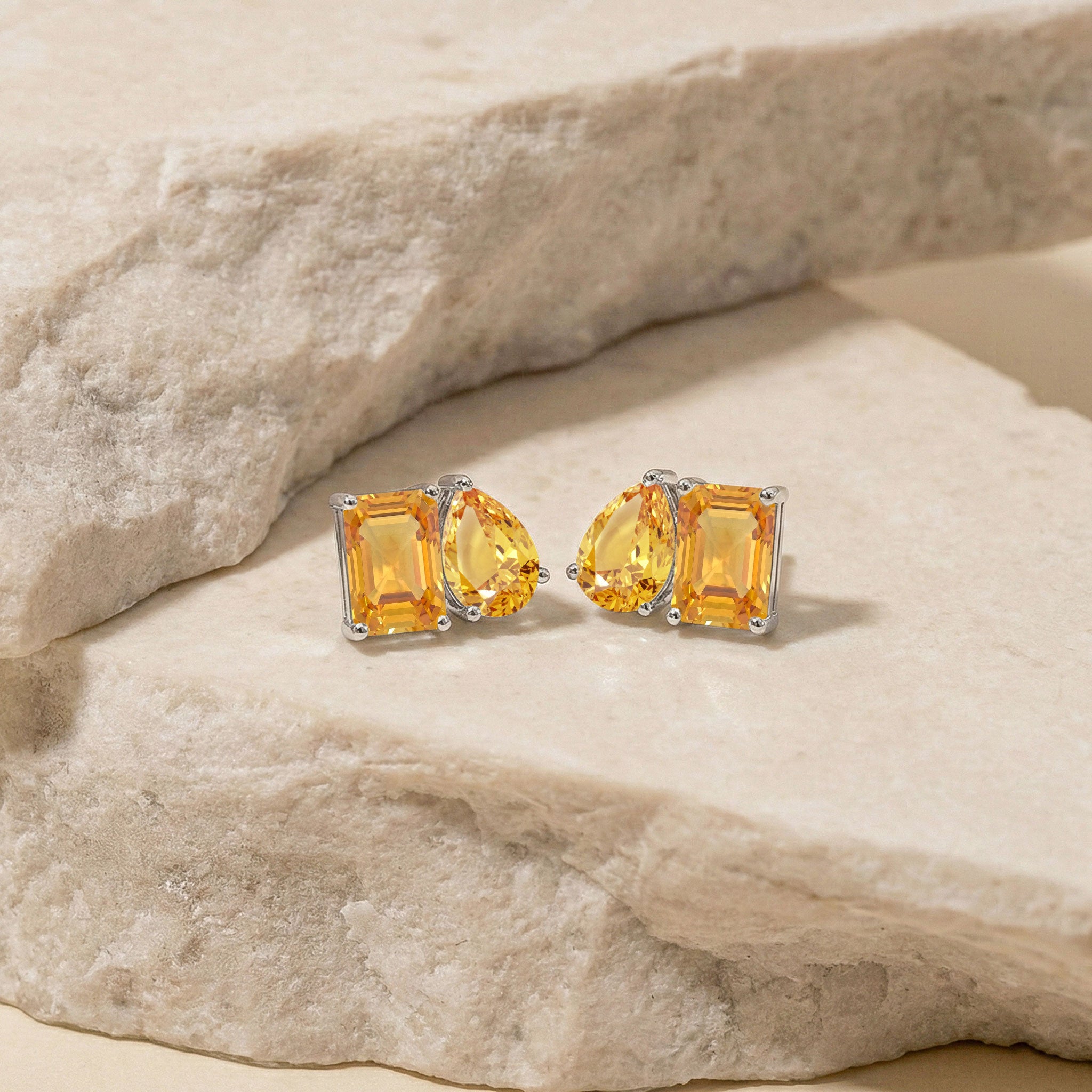 Citrine Pear and Octagon Stud Earrings in 925 Sterling Silver 6*4MM 2ct