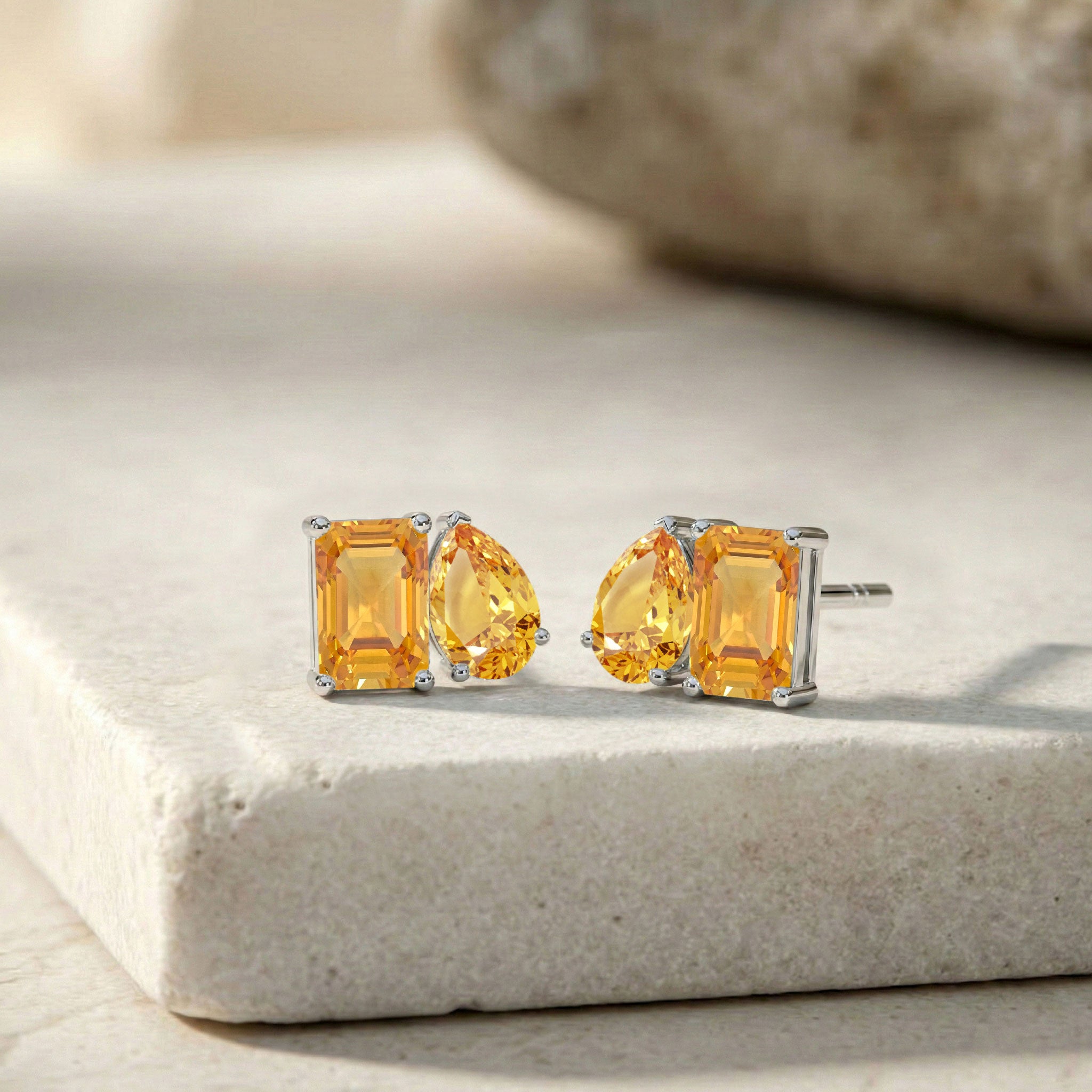 Citrine Pear and Octagon Stud Earrings in 925 Sterling Silver 6*4MM 2ct