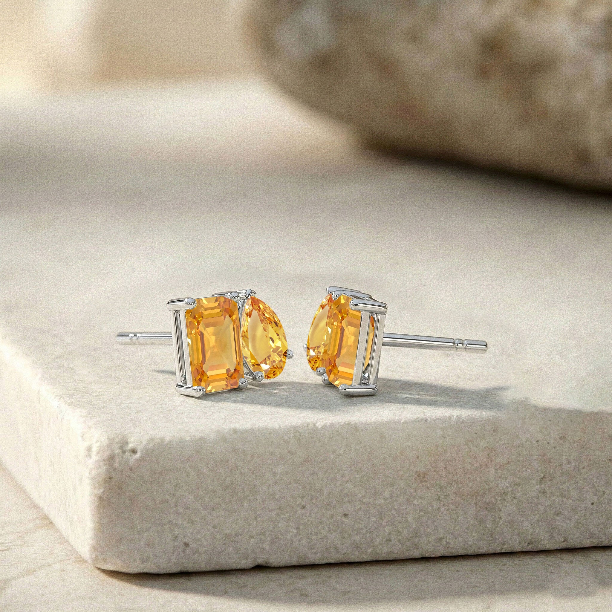 Citrine Pear and Octagon Stud Earrings in 925 Sterling Silver 6*4MM 2ct