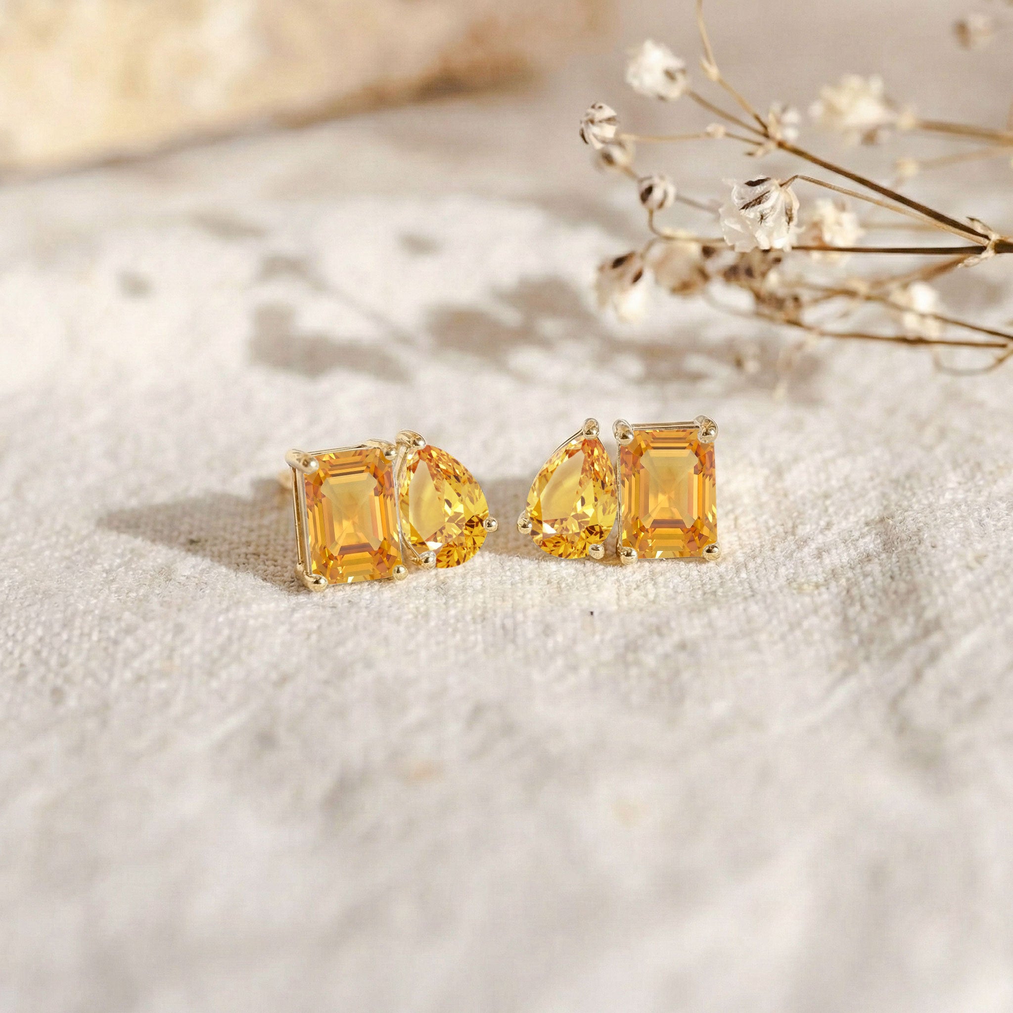 Citrine Pear and Octagon Stud Earrings in 925 Sterling Silver 6*4MM 2ct