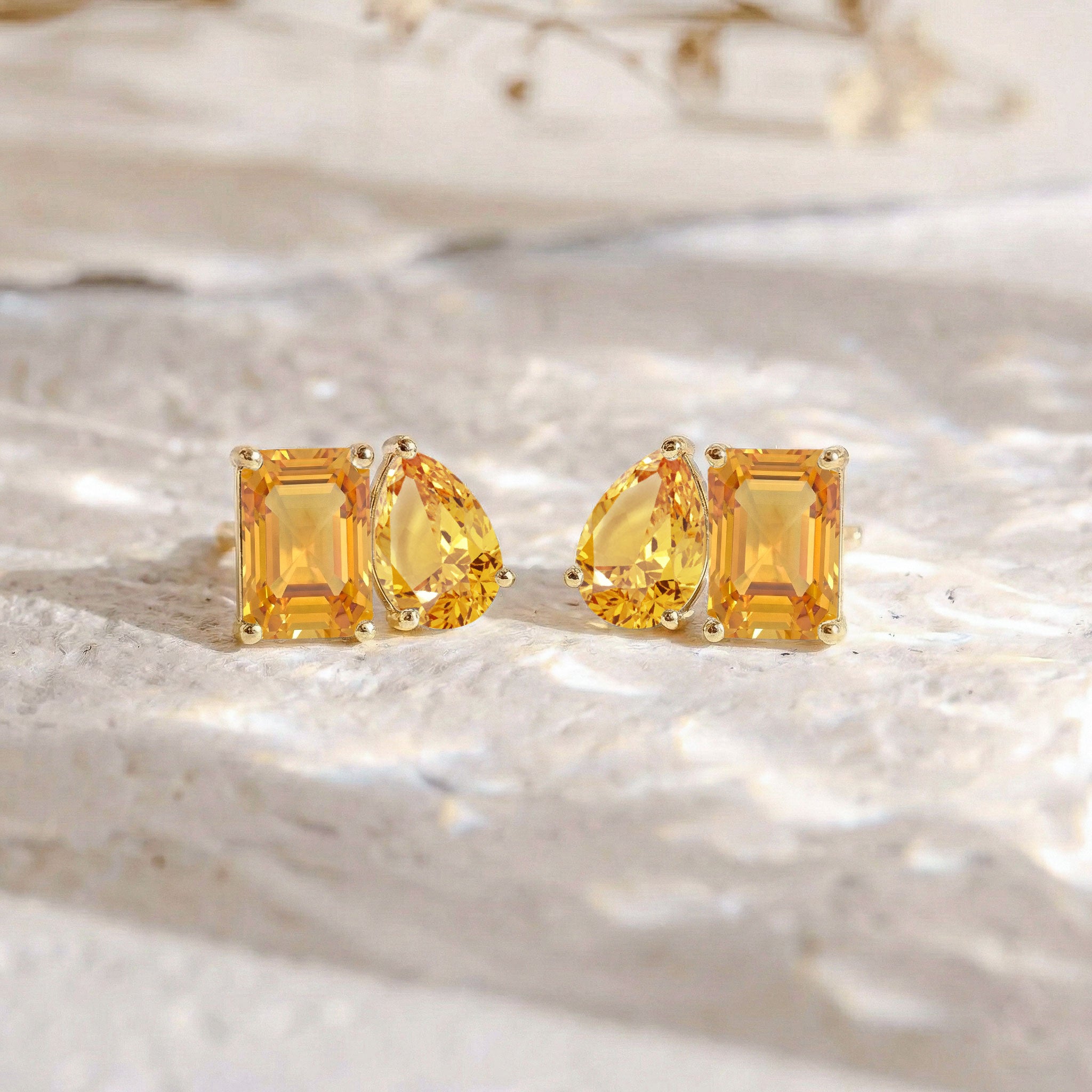 Citrine Pear and Octagon Stud Earrings in 925 Sterling Silver 6*4MM 2ct
