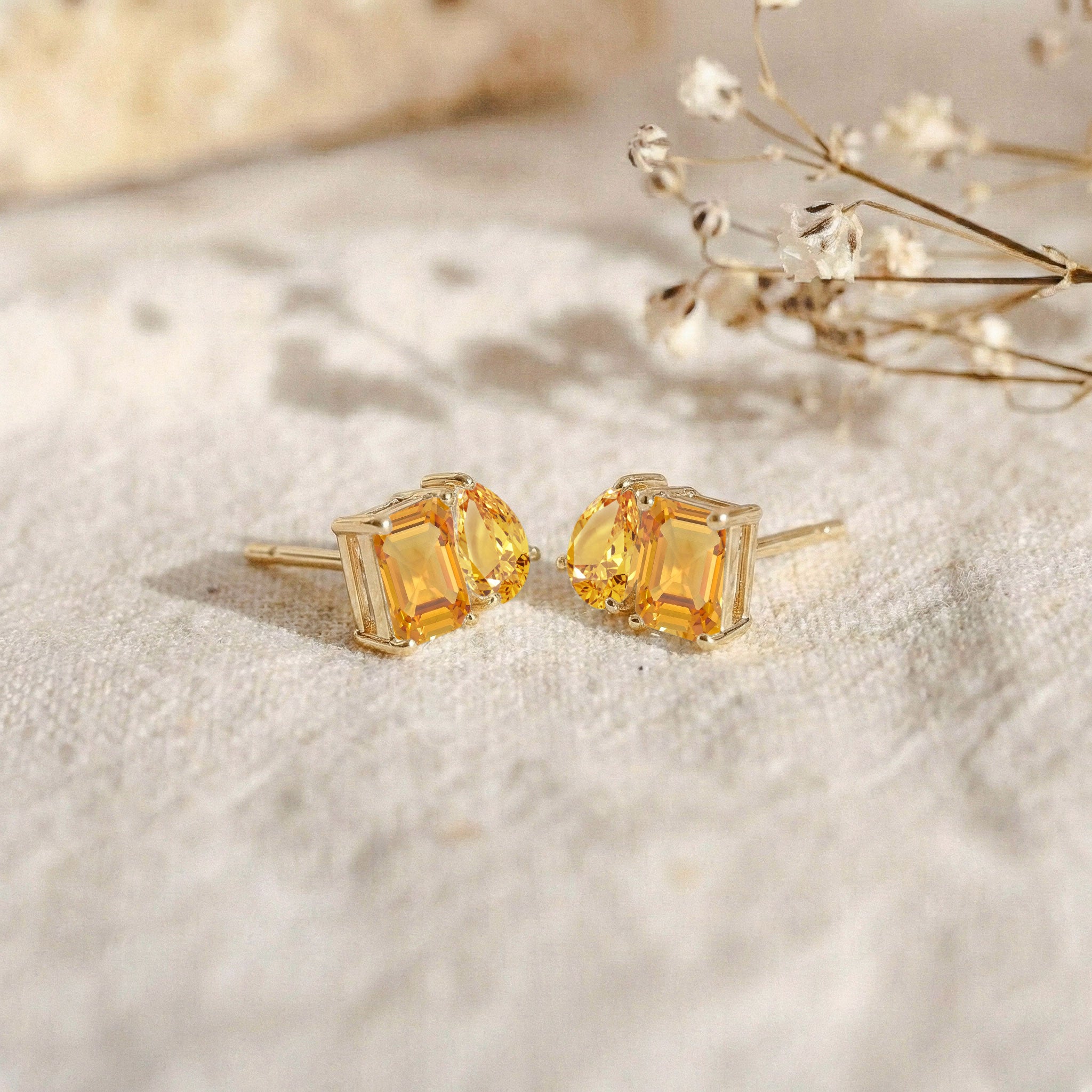 Citrine Pear and Octagon Stud Earrings in 925 Sterling Silver 6*4MM 2ct
