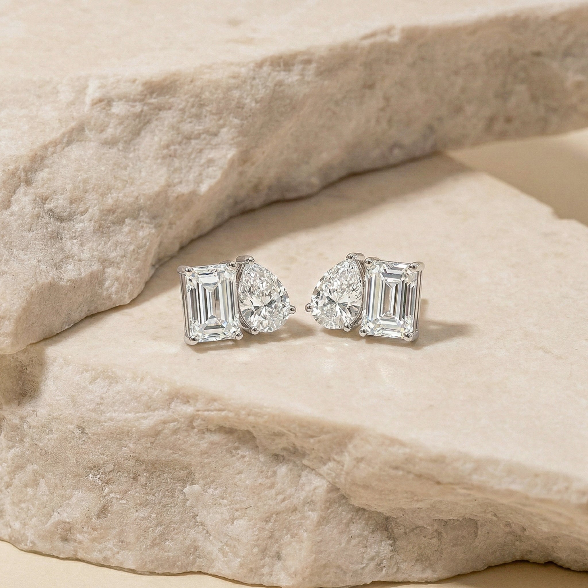 Simulated Diamond Pear and Octagon Stud Earrings in 925 Sterling Silver 6*4MM 2ct