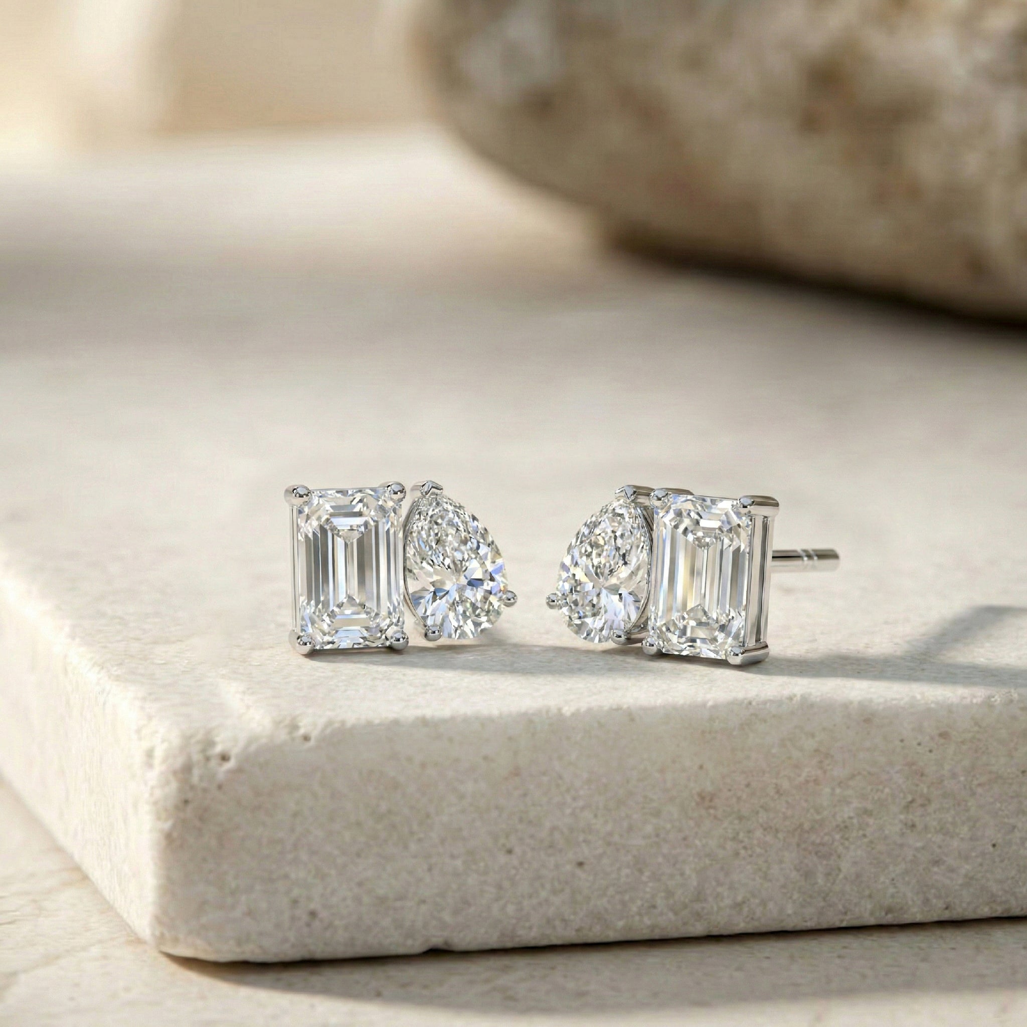 Simulated Diamond Pear and Octagon Stud Earrings in 925 Sterling Silver 6*4MM 2ct