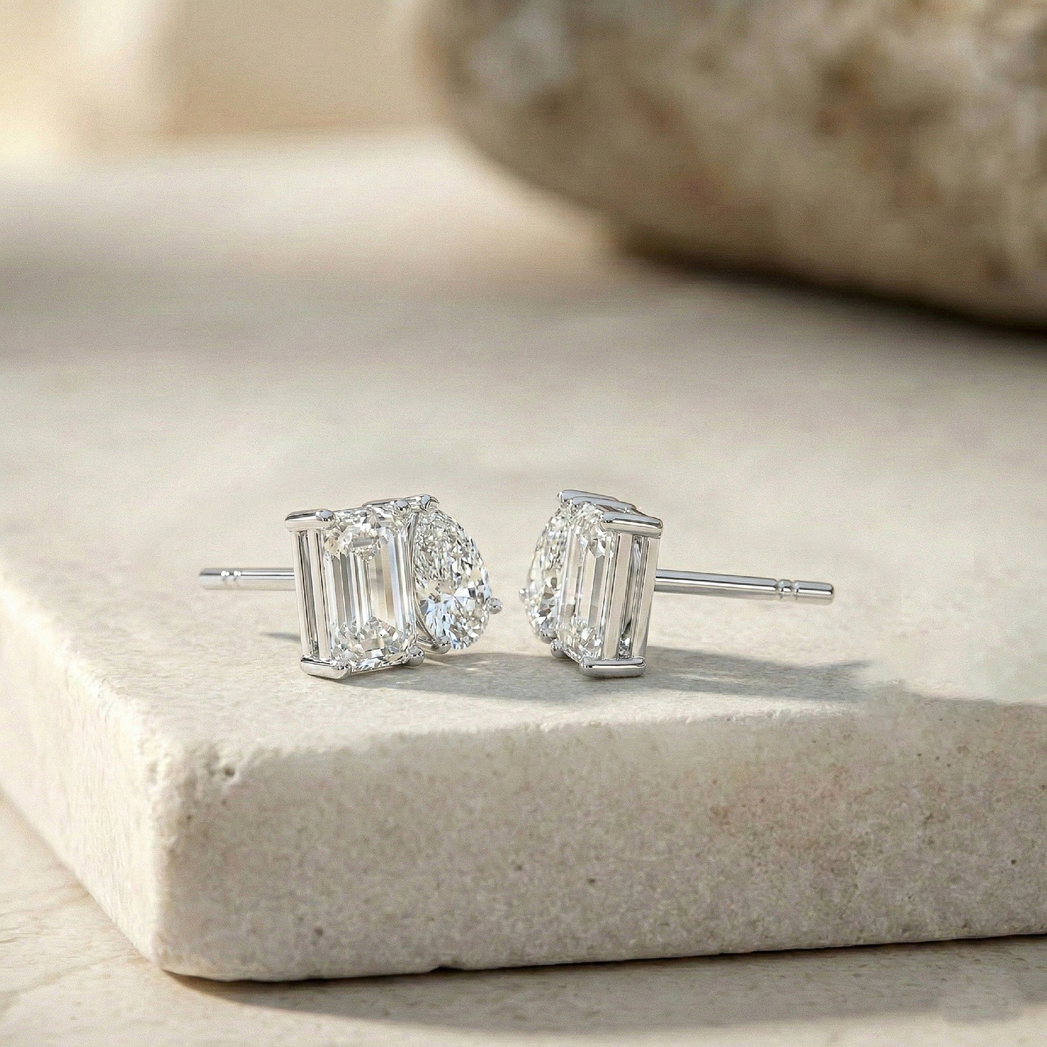 Simulated Diamond Pear and Octagon Stud Earrings in 925 Sterling Silver 6*4MM 2ct