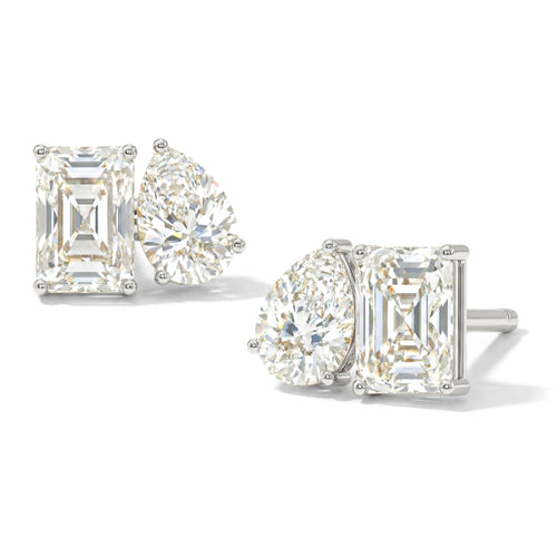 Simulated Diamond Pear and Octagon Stud Earrings in 925 Sterling Silver 6*4MM 2ct