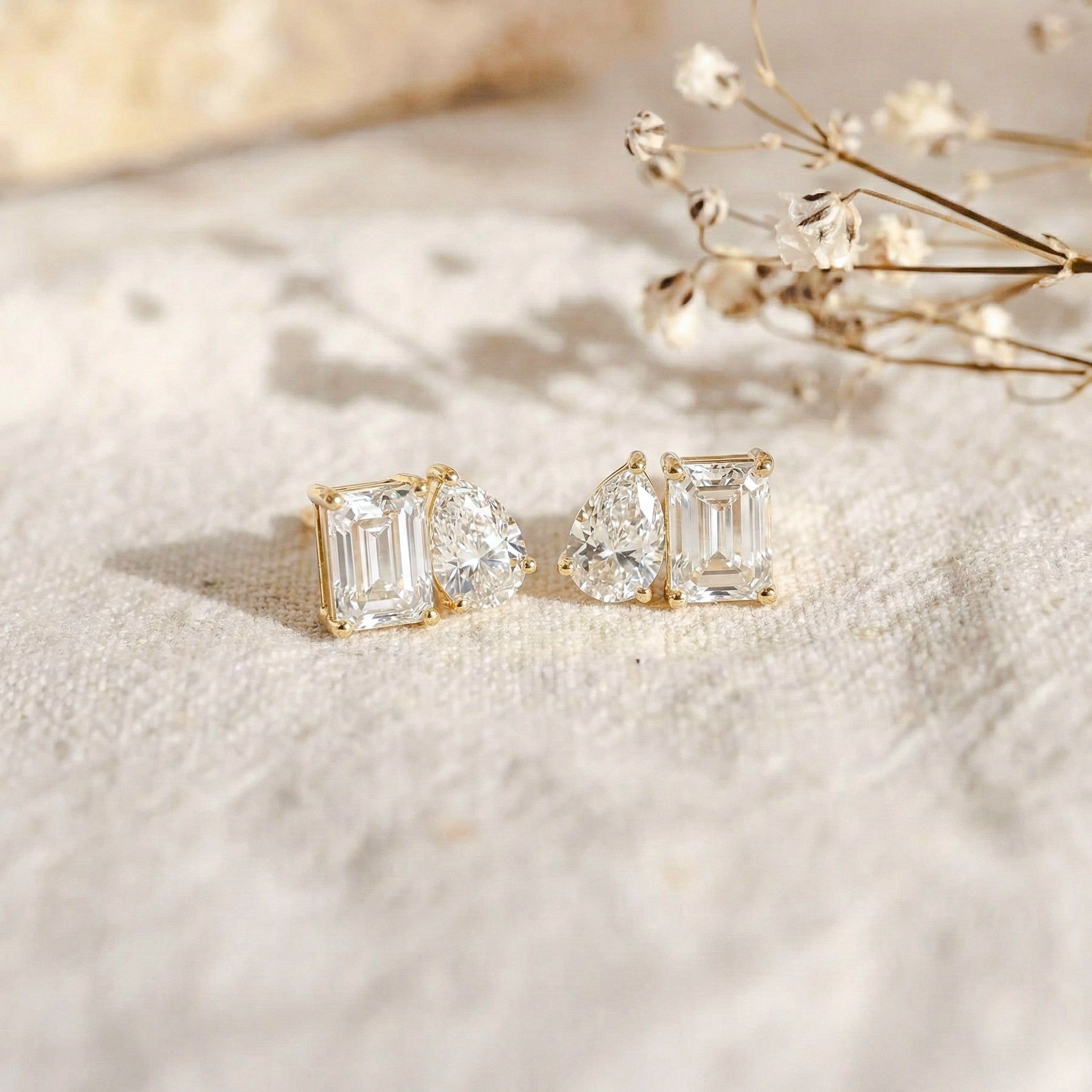 Simulated Diamond Pear and Octagon Stud Earrings in 925 Sterling Silver 6*4MM 2ct