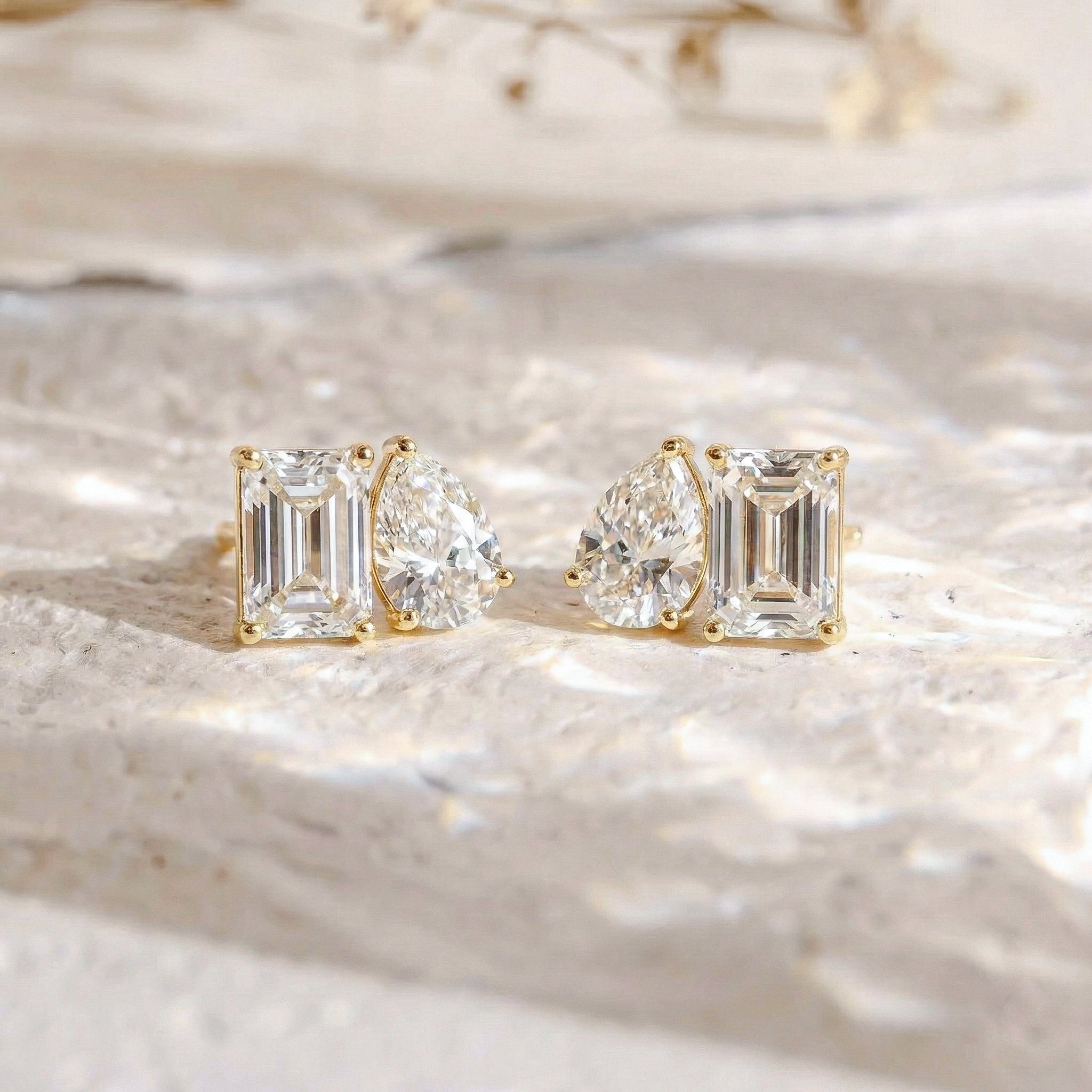 Simulated Diamond Pear and Octagon Stud Earrings in 925 Sterling Silver 6*4MM 2ct