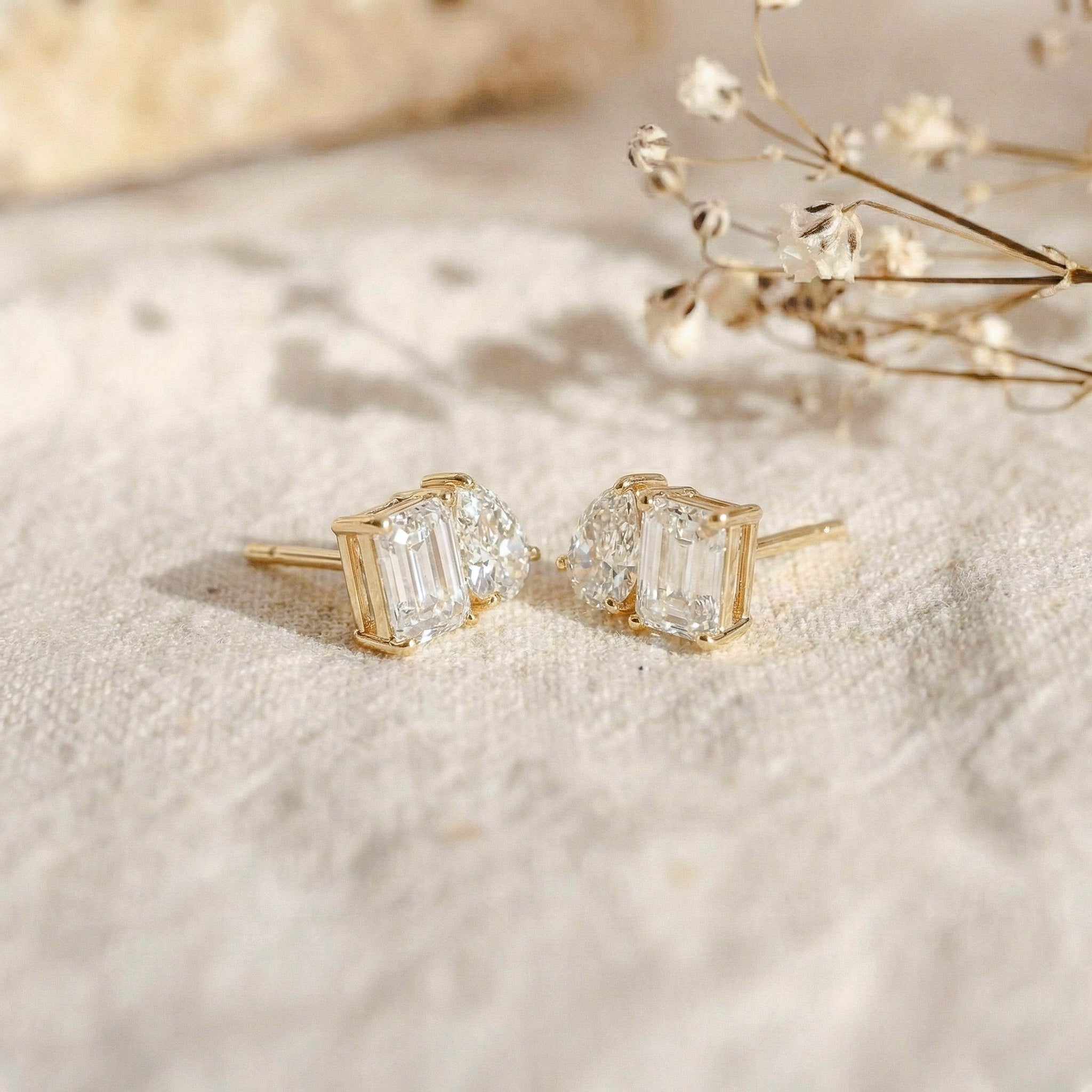 Simulated Diamond Pear and Octagon Stud Earrings in 925 Sterling Silver 6*4MM 2ct