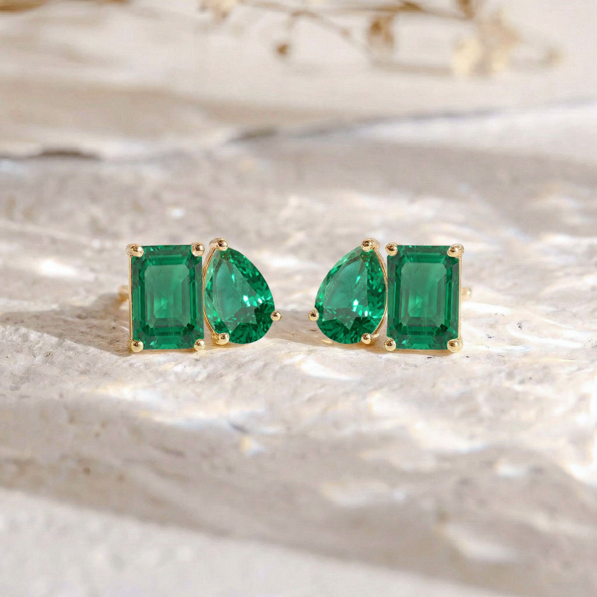 Emerald Pear and Octagon Stud Earrings in 925 Sterling Silver 6*4MM 2ct