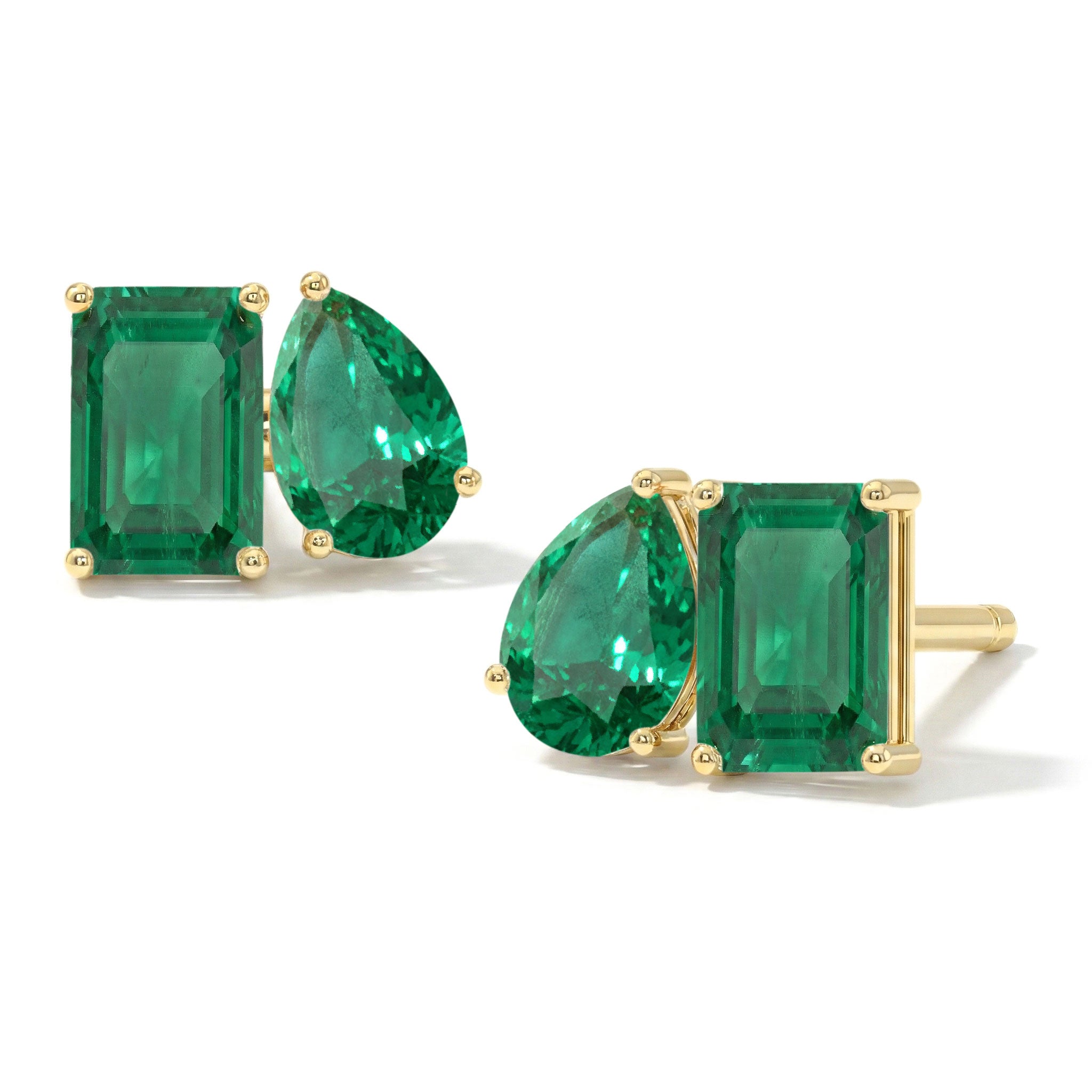 Emerald Pear and Octagon Stud Earrings in 925 Sterling Silver 6*4MM 2ct