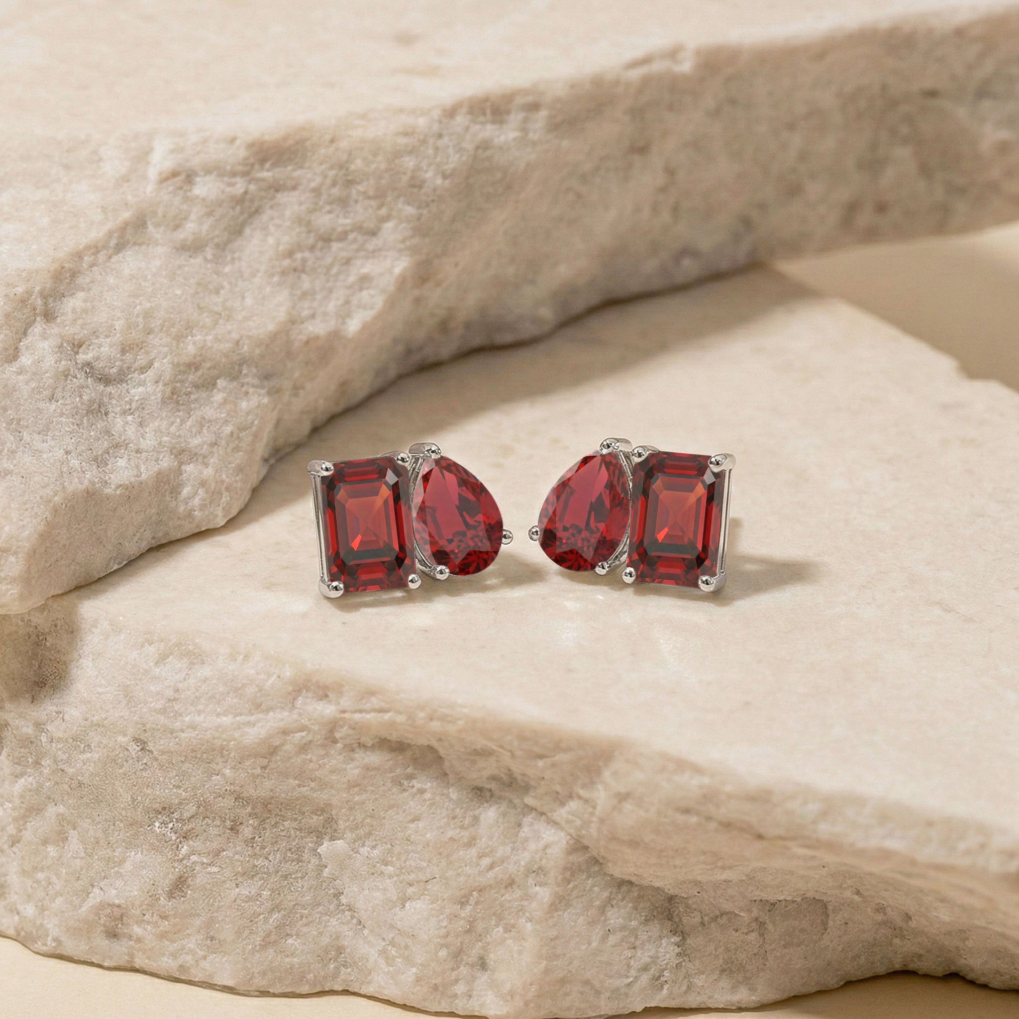 Garnet Pear and Octagon Stud Earrings in 925 Sterling Silver 6*4MM 2ct