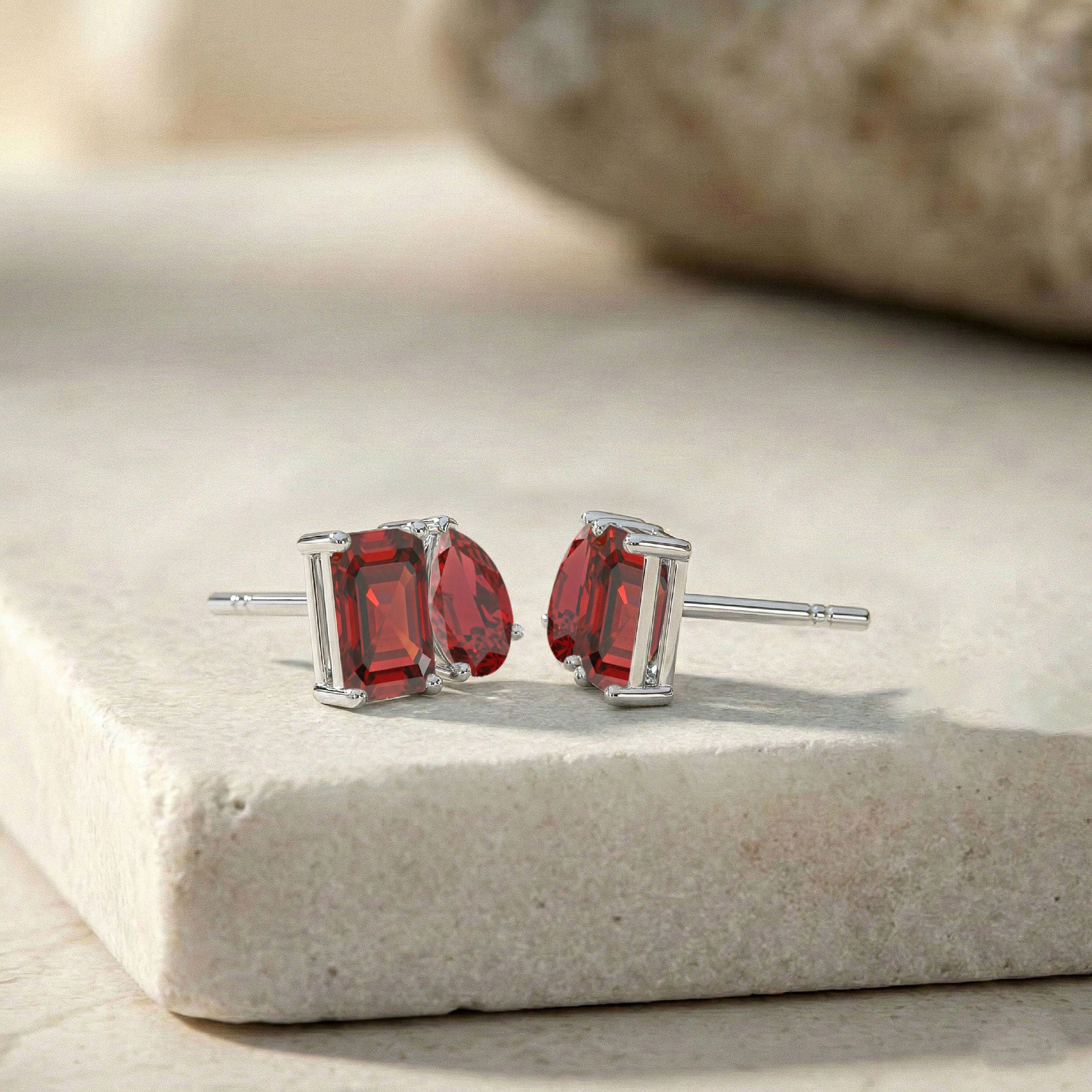 Garnet Pear and Octagon Stud Earrings in 925 Sterling Silver 6*4MM 2ct