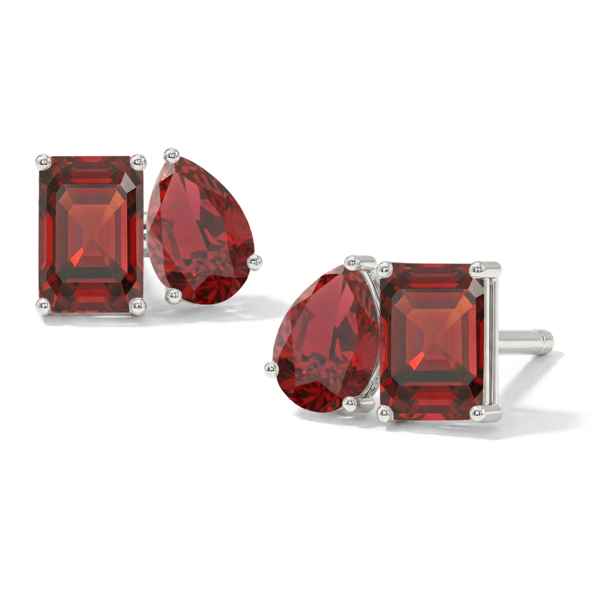 Pear and octagon garnet stud earrings elegant design