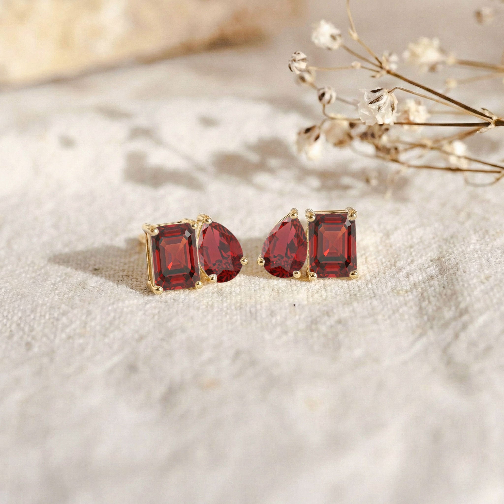 Garnet Pear and Octagon Stud Earrings in 925 Sterling Silver 6*4MM 2ct