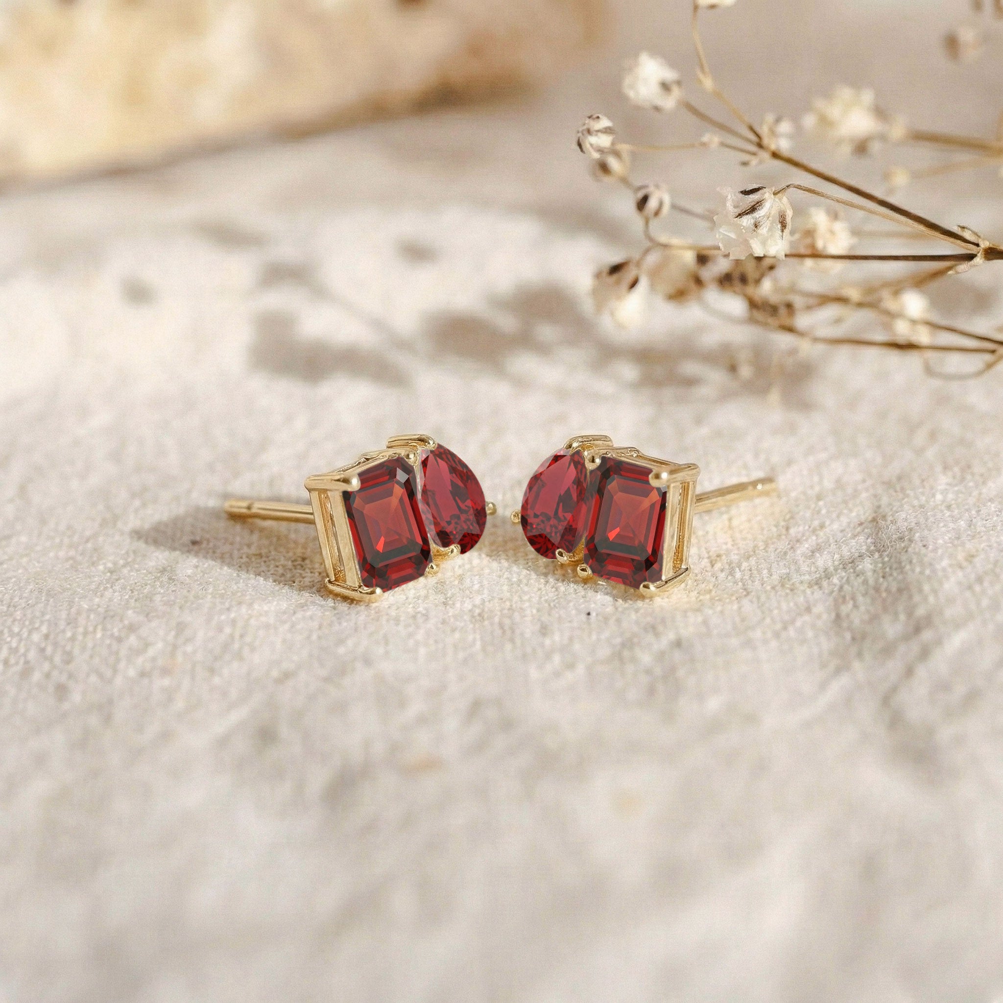 Garnet Pear and Octagon Stud Earrings in 925 Sterling Silver 6*4MM 2ct