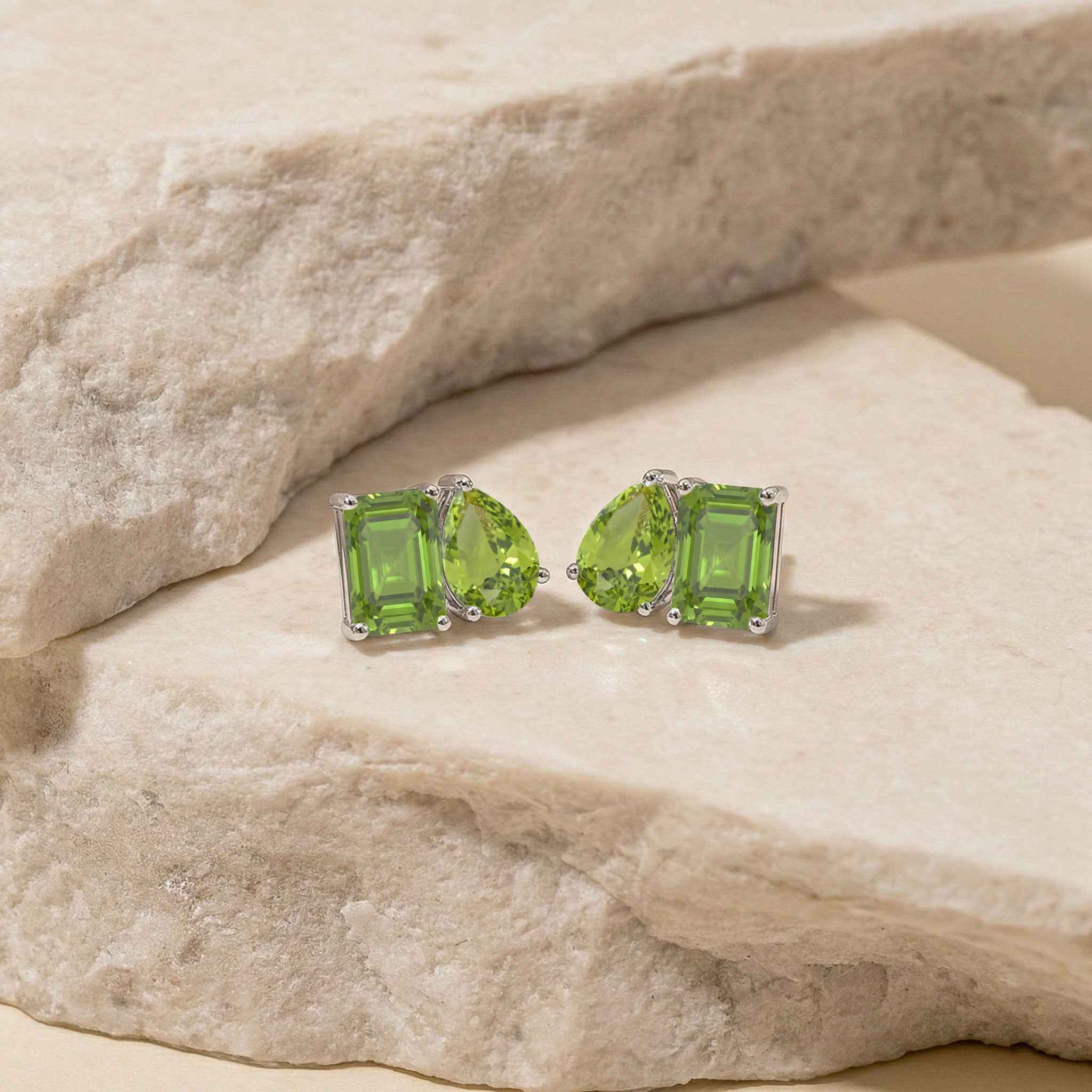 Peridot Pear and Octagon Stud Earrings in 925 Sterling Silver 6*4MM 2ct