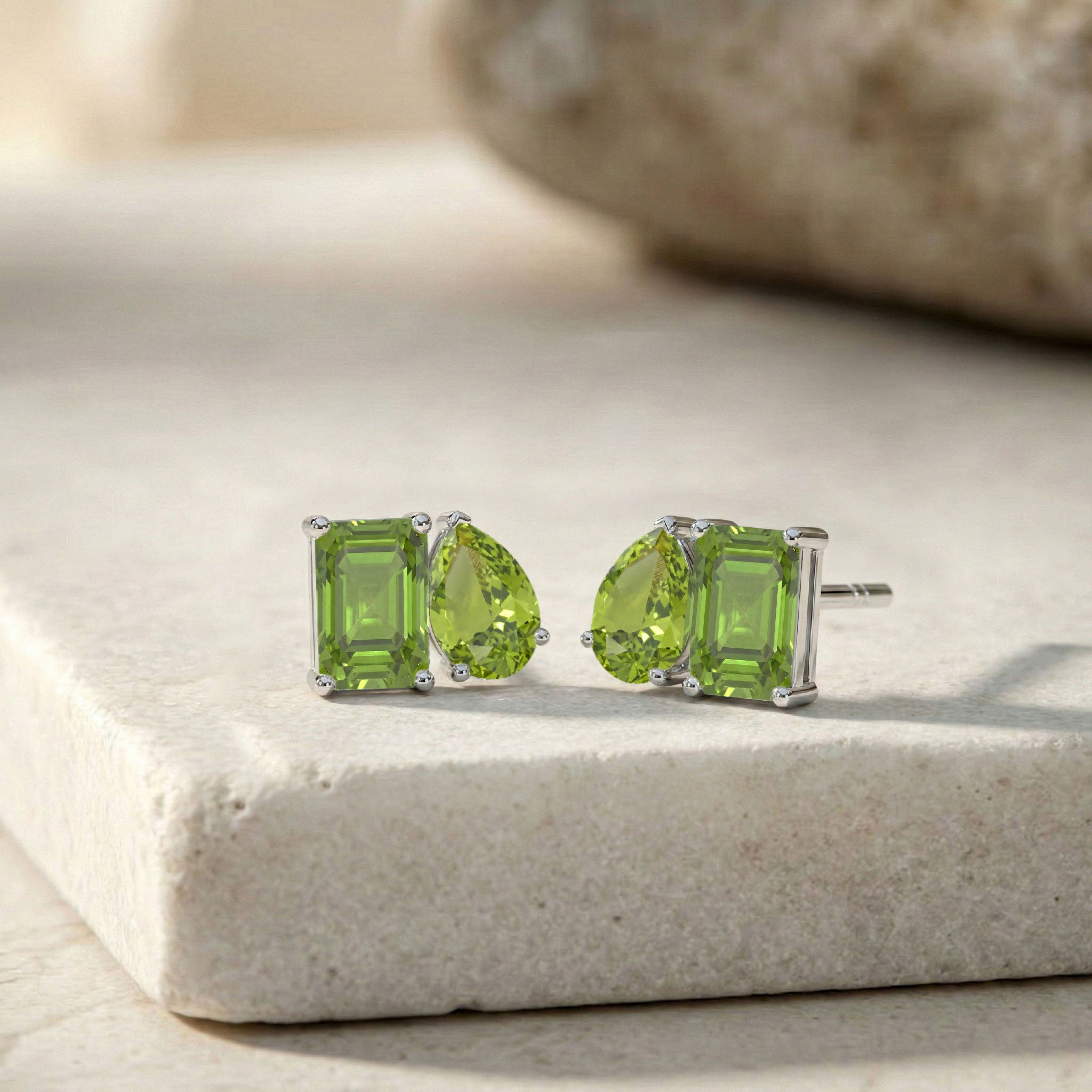 Peridot Pear and Octagon Stud Earrings in 925 Sterling Silver 6*4MM 2ct