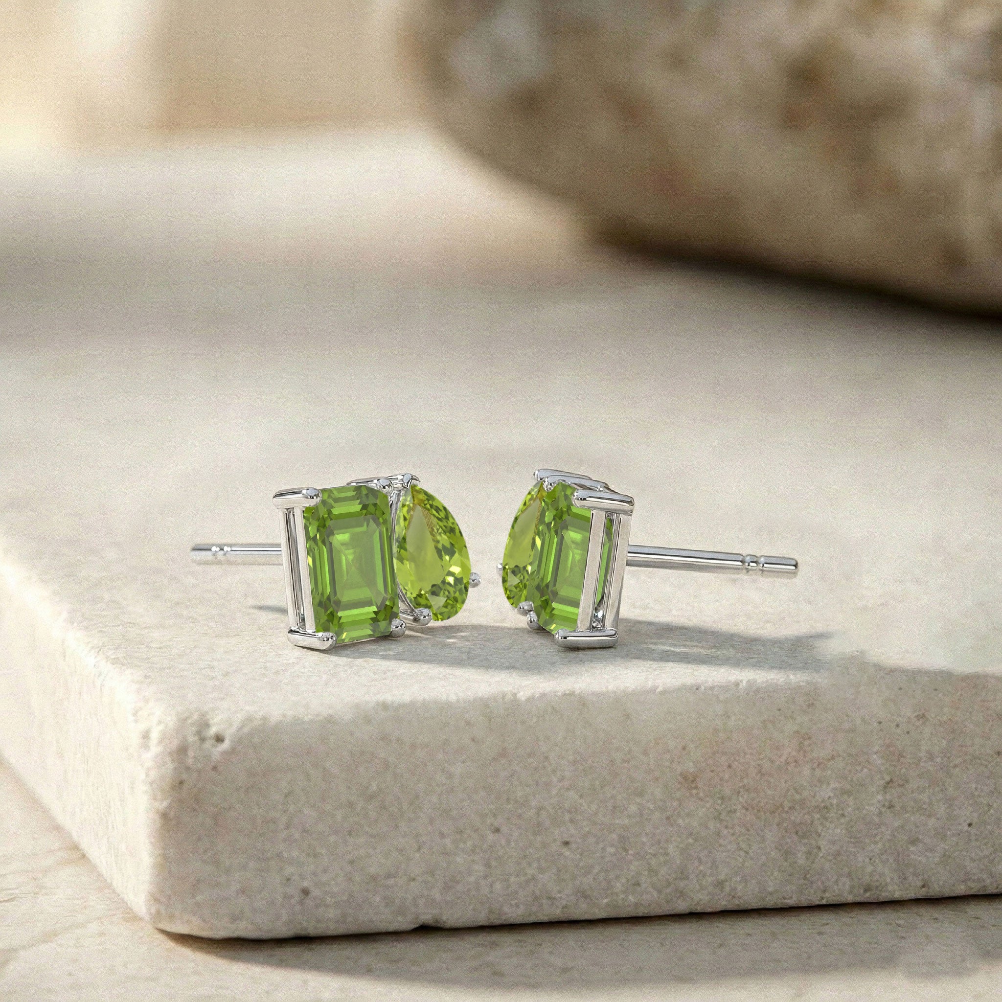 Peridot Pear and Octagon Stud Earrings in 925 Sterling Silver 6*4MM 2ct