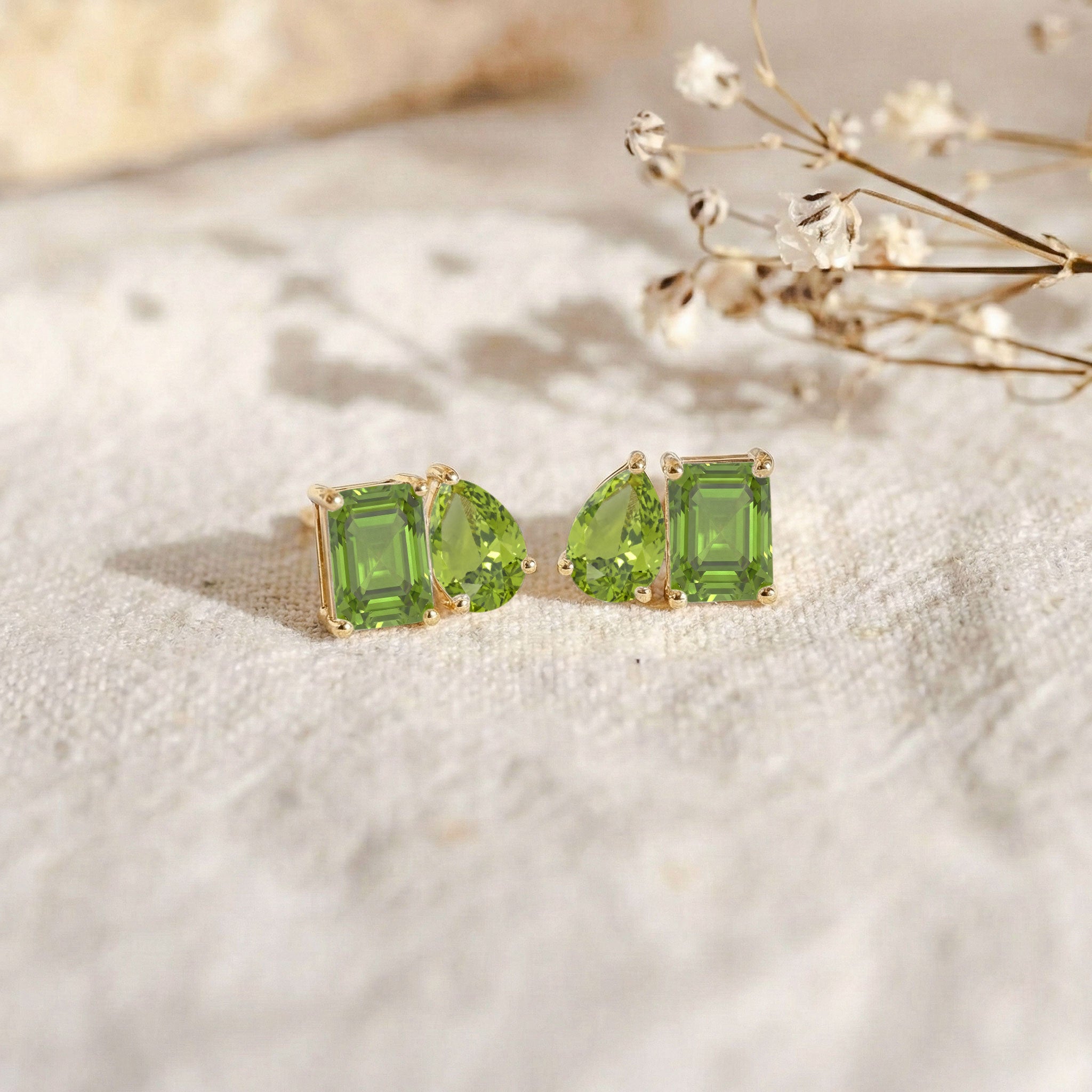Peridot Pear and Octagon Stud Earrings in 925 Sterling Silver 6*4MM 2ct
