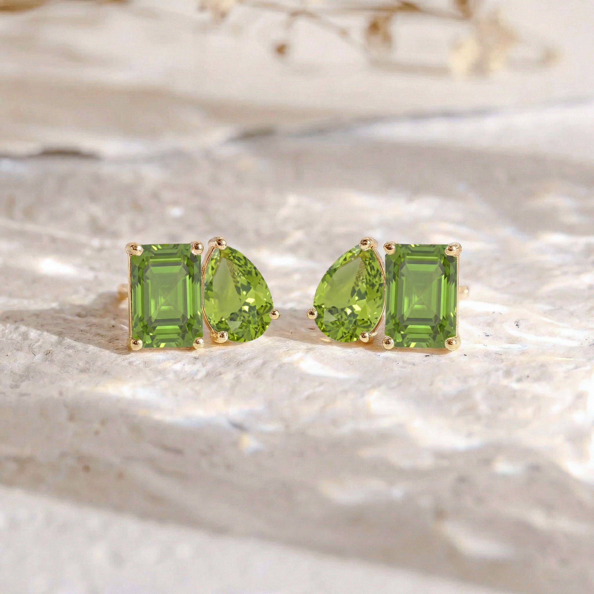 Peridot Pear and Octagon Stud Earrings in 925 Sterling Silver 6*4MM 2ct