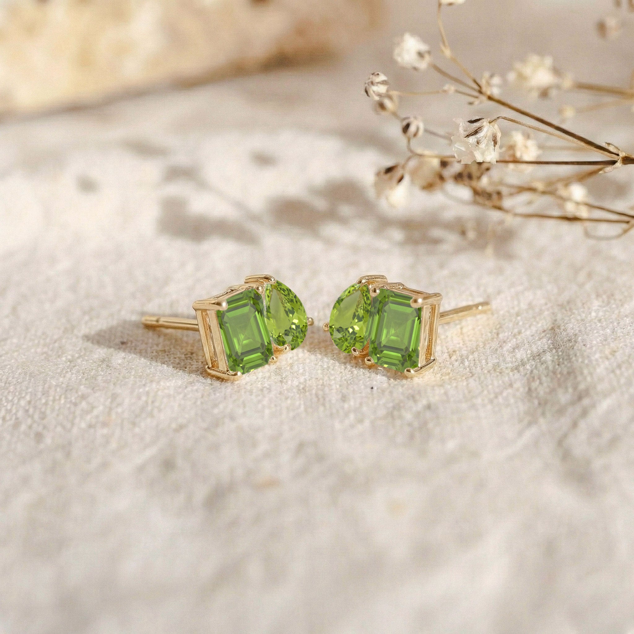 Peridot Pear and Octagon Stud Earrings in 925 Sterling Silver 6*4MM 2ct