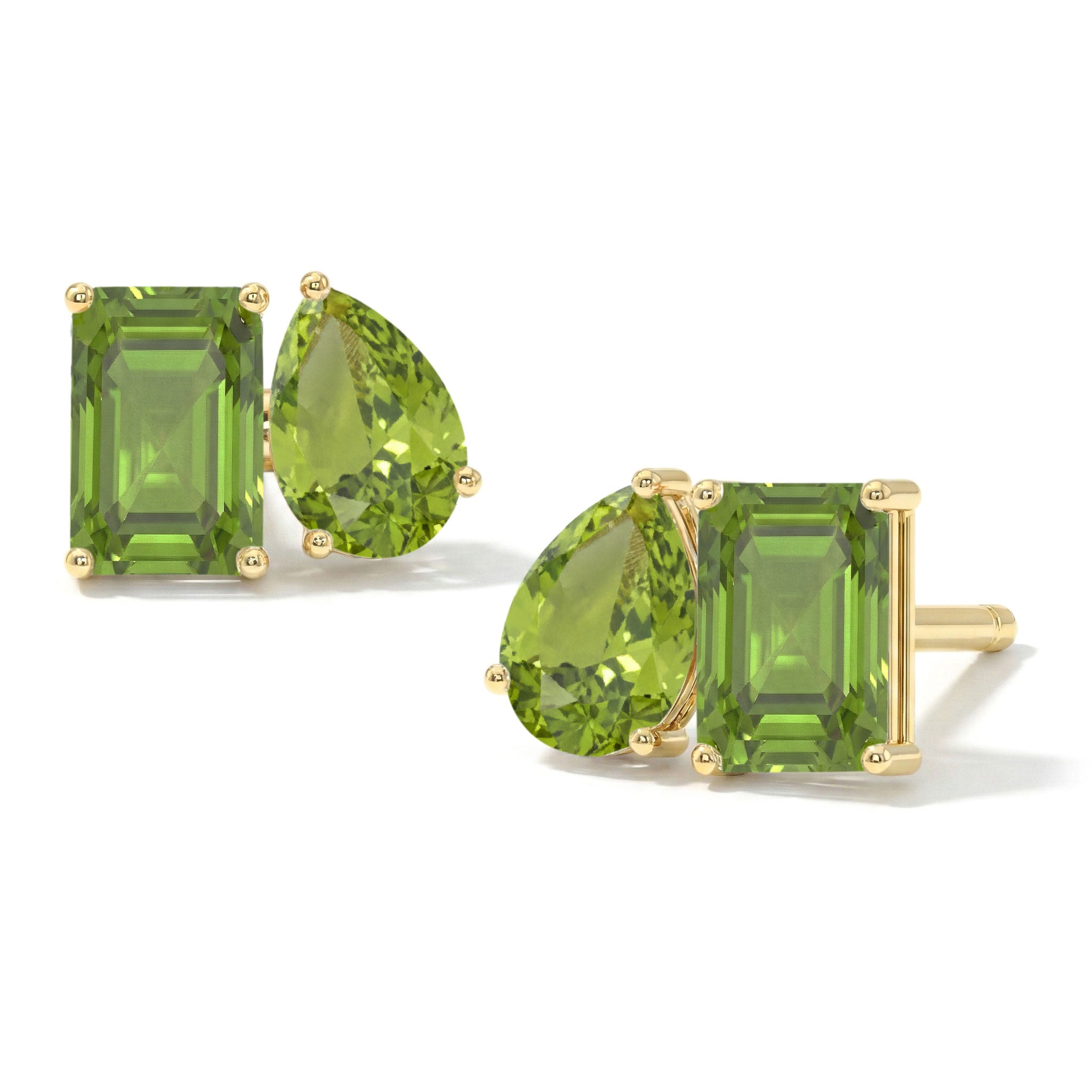 Peridot Pear and Octagon Stud Earrings in 925 Sterling Silver 6*4MM 2ct