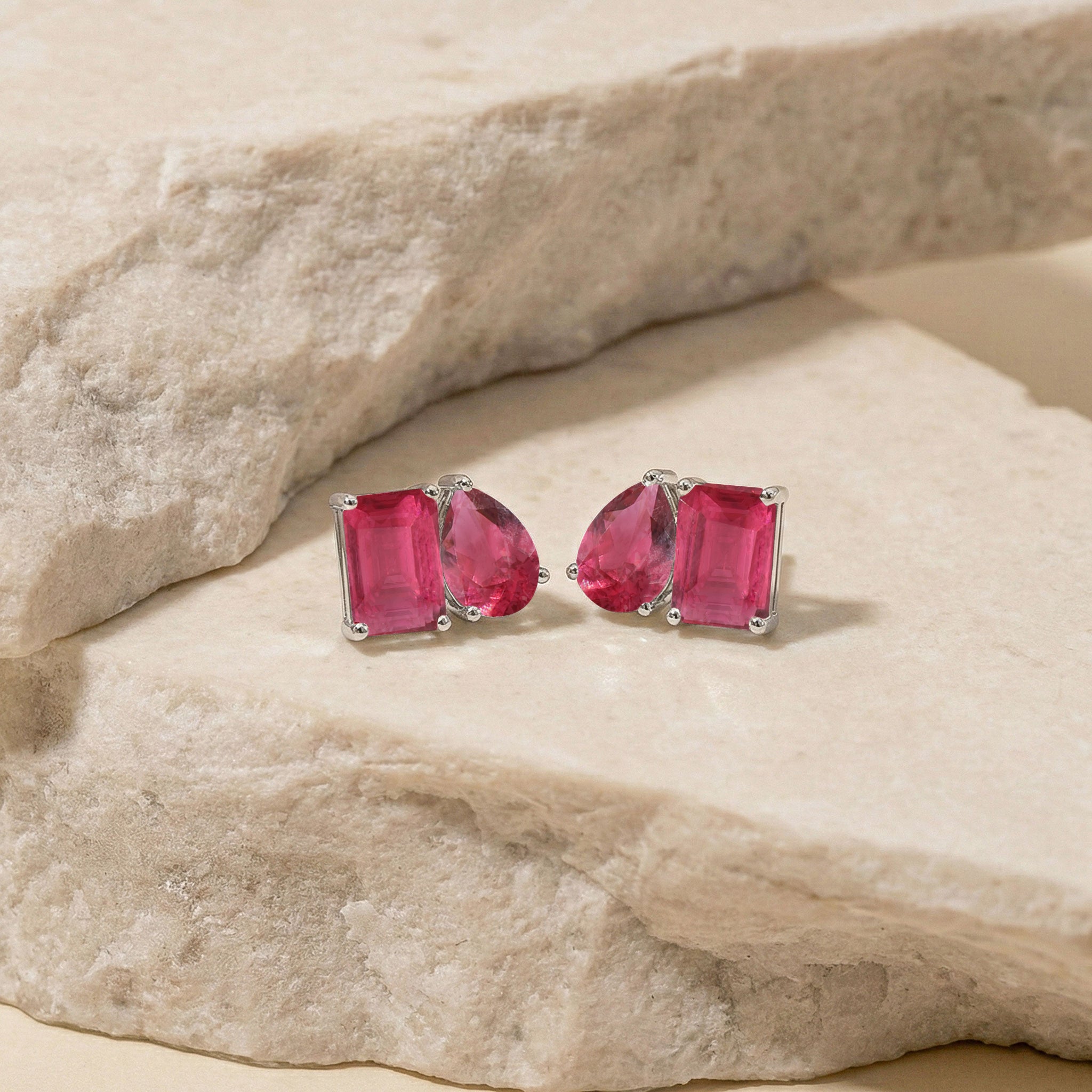 Pink Tourmaline Pear and Octagon Stud Earrings in 925 Sterling Silver 6*4MM 2ct