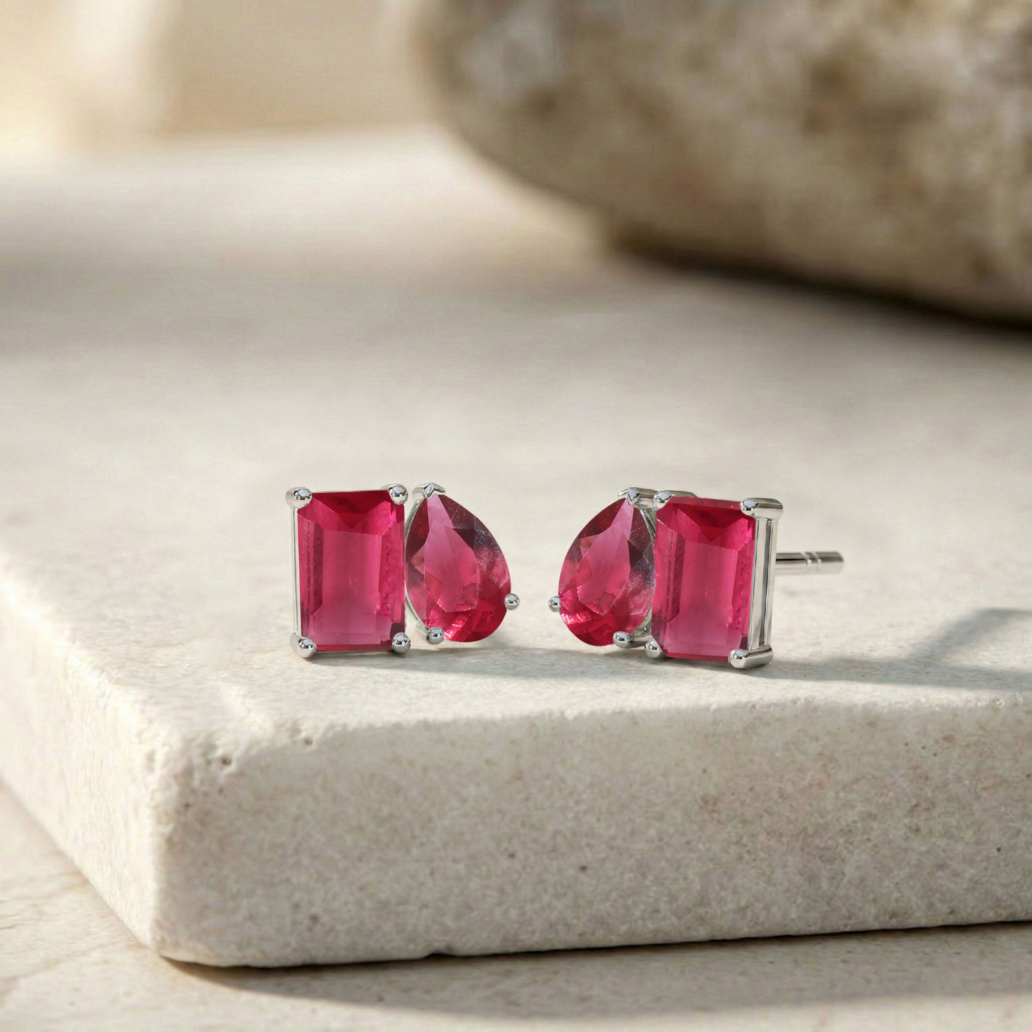 Pink Tourmaline Pear and Octagon Stud Earrings in 925 Sterling Silver 6*4MM 2ct