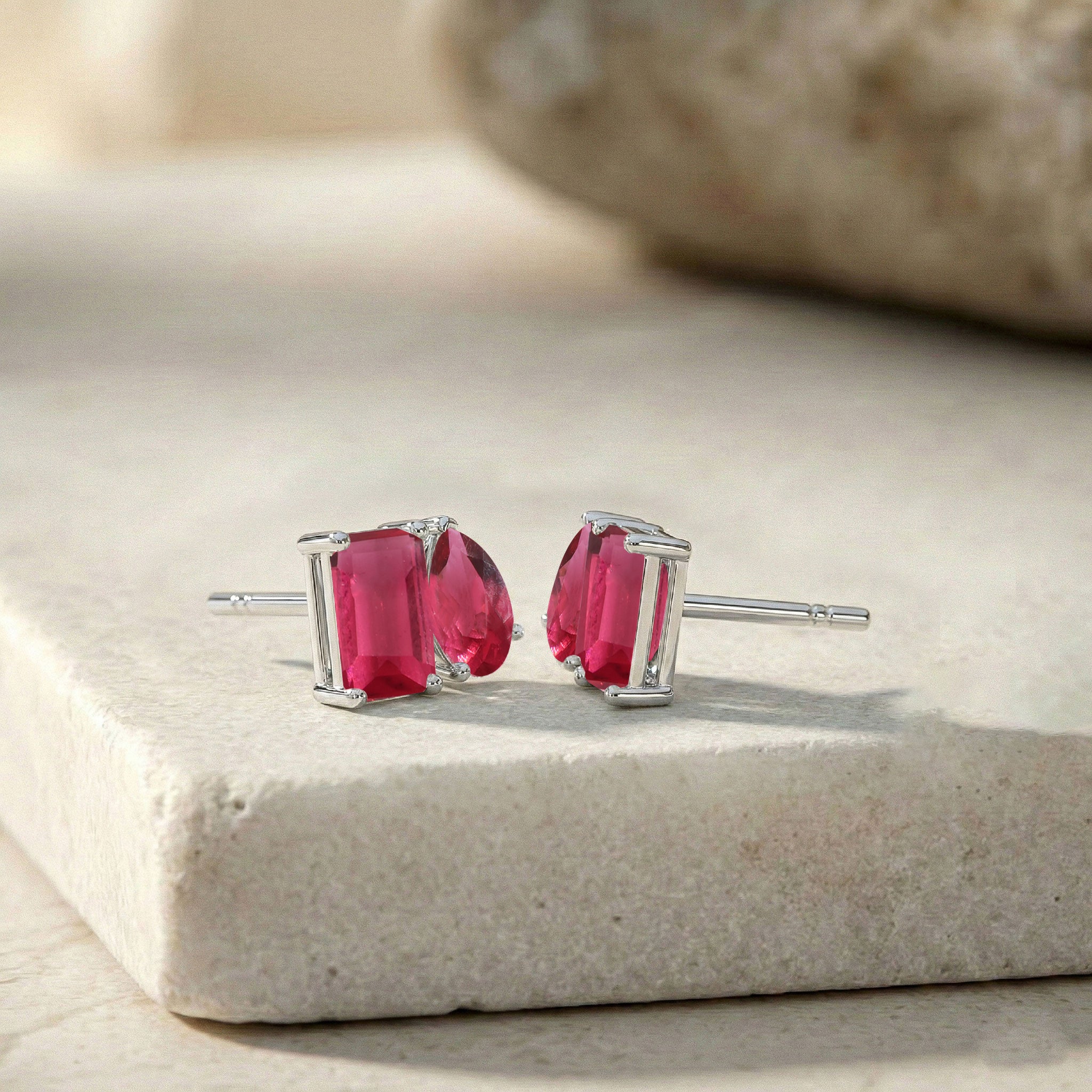 Pink Tourmaline Pear and Octagon Stud Earrings in 925 Sterling Silver 6*4MM 2ct