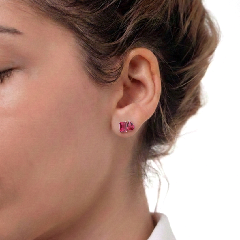 Pink Tourmaline Pear and Octagon Stud Earrings in 925 Sterling Silver 6*4MM 2ct