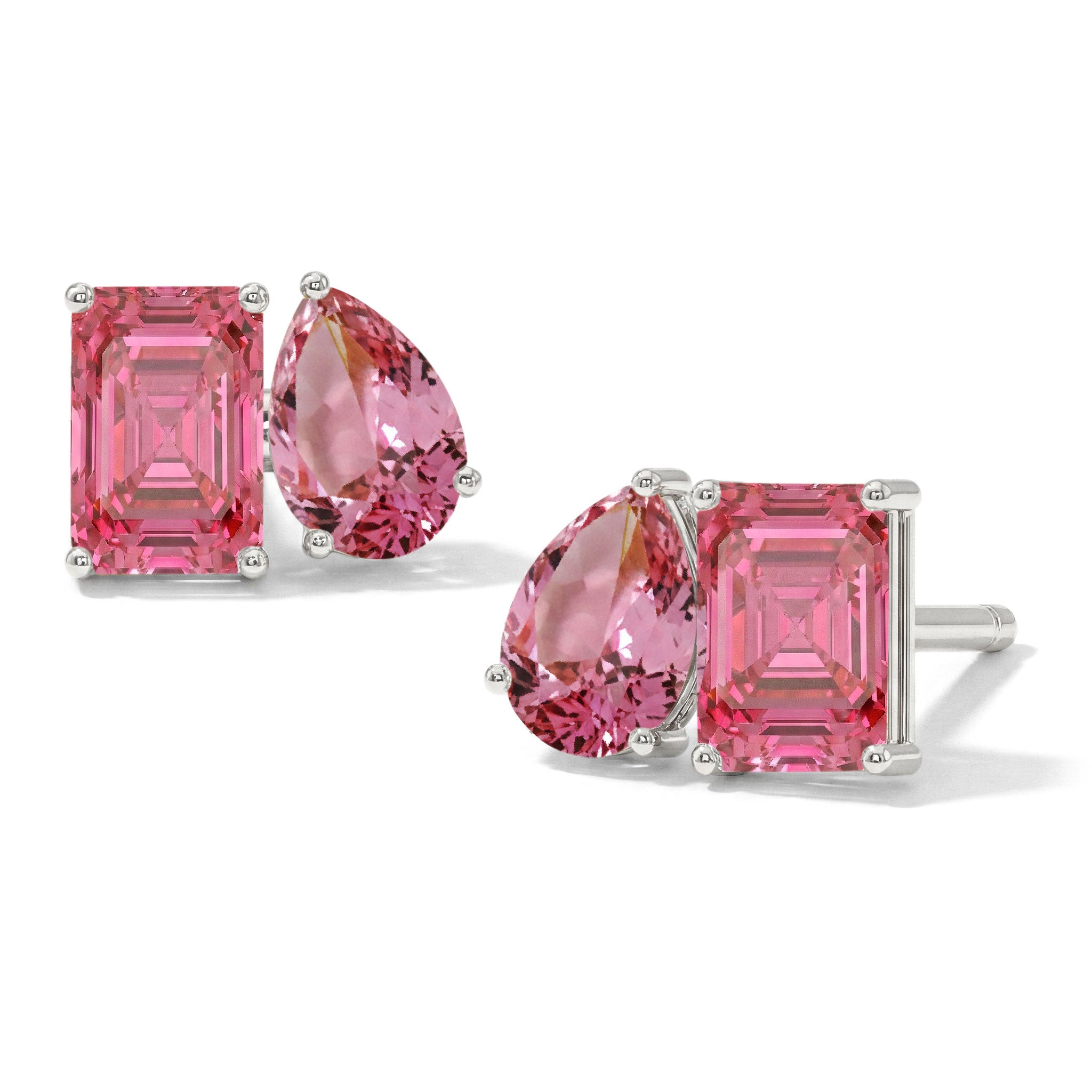 Pink Tourmaline Pear and Octagon Stud Earrings in 925 Sterling Silver 6*4MM 2ct