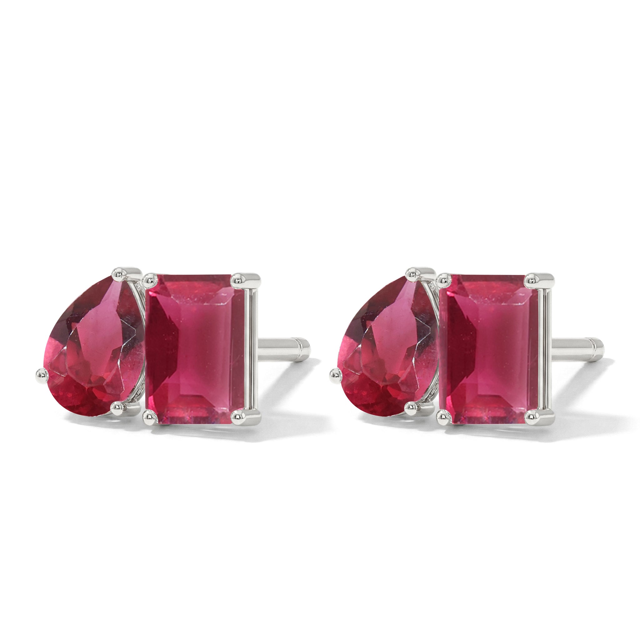 Pink Tourmaline Pear and Octagon Stud Earrings in 925 Sterling Silver 6*4MM 2ct