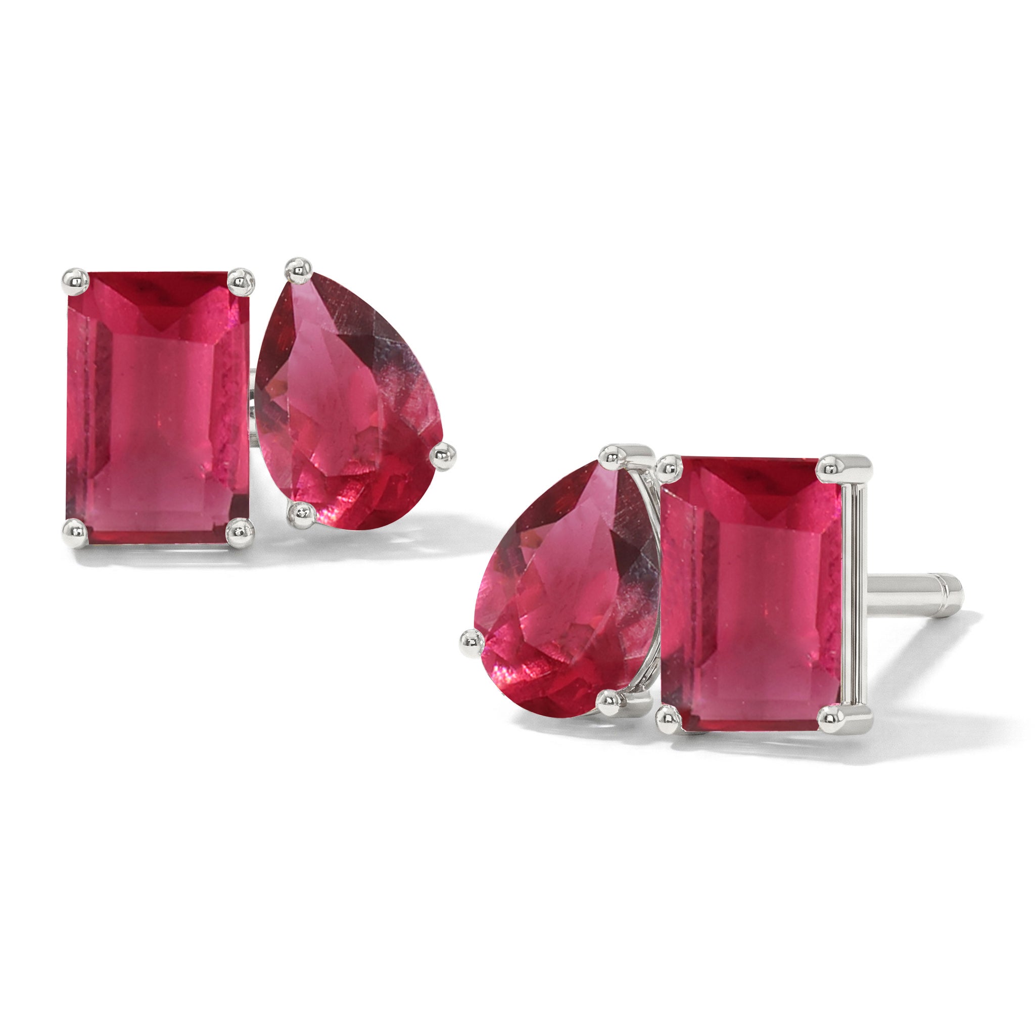 Pink Tourmaline Pear and Octagon Stud Earrings in 925 Sterling Silver 6*4MM 2ct