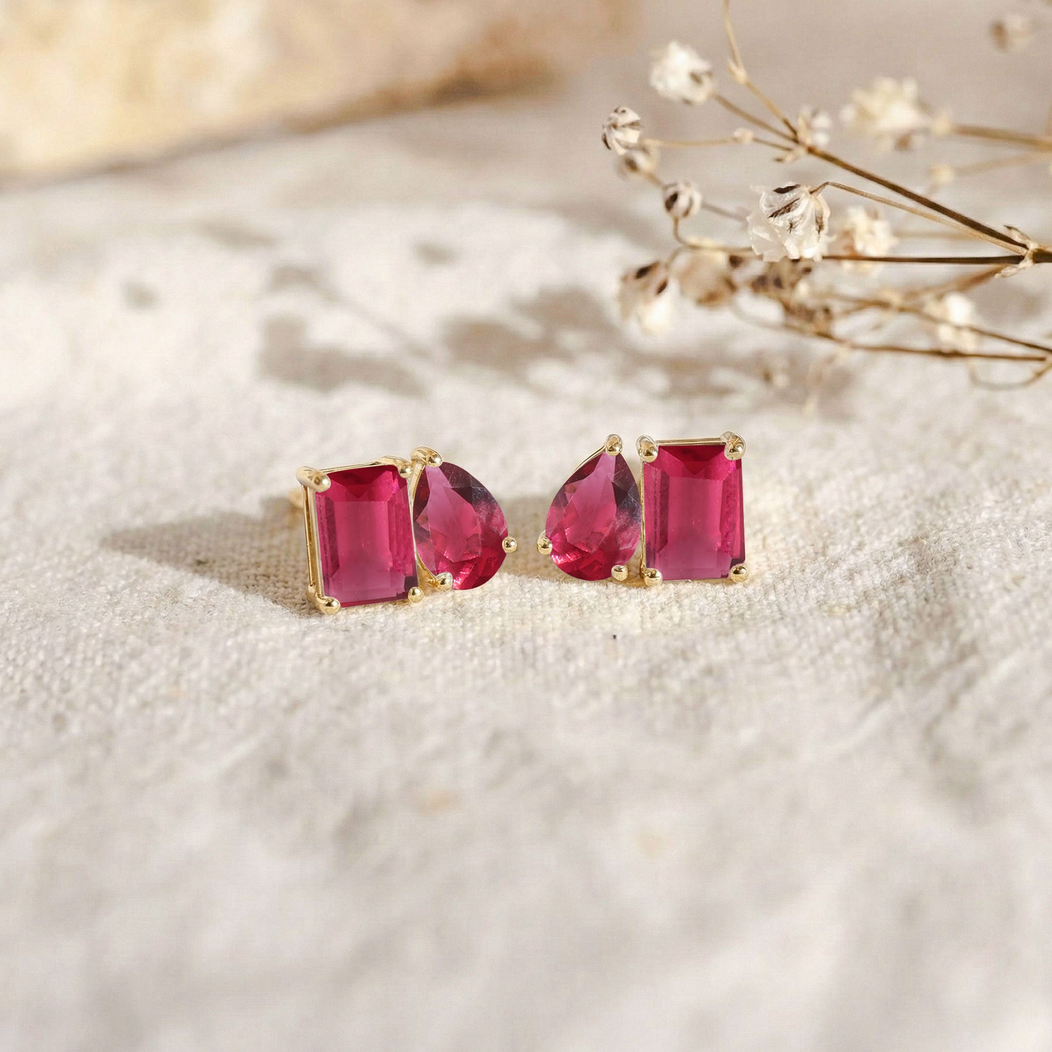Pink Tourmaline Pear and Octagon Stud Earrings in 925 Sterling Silver 6*4MM 2ct
